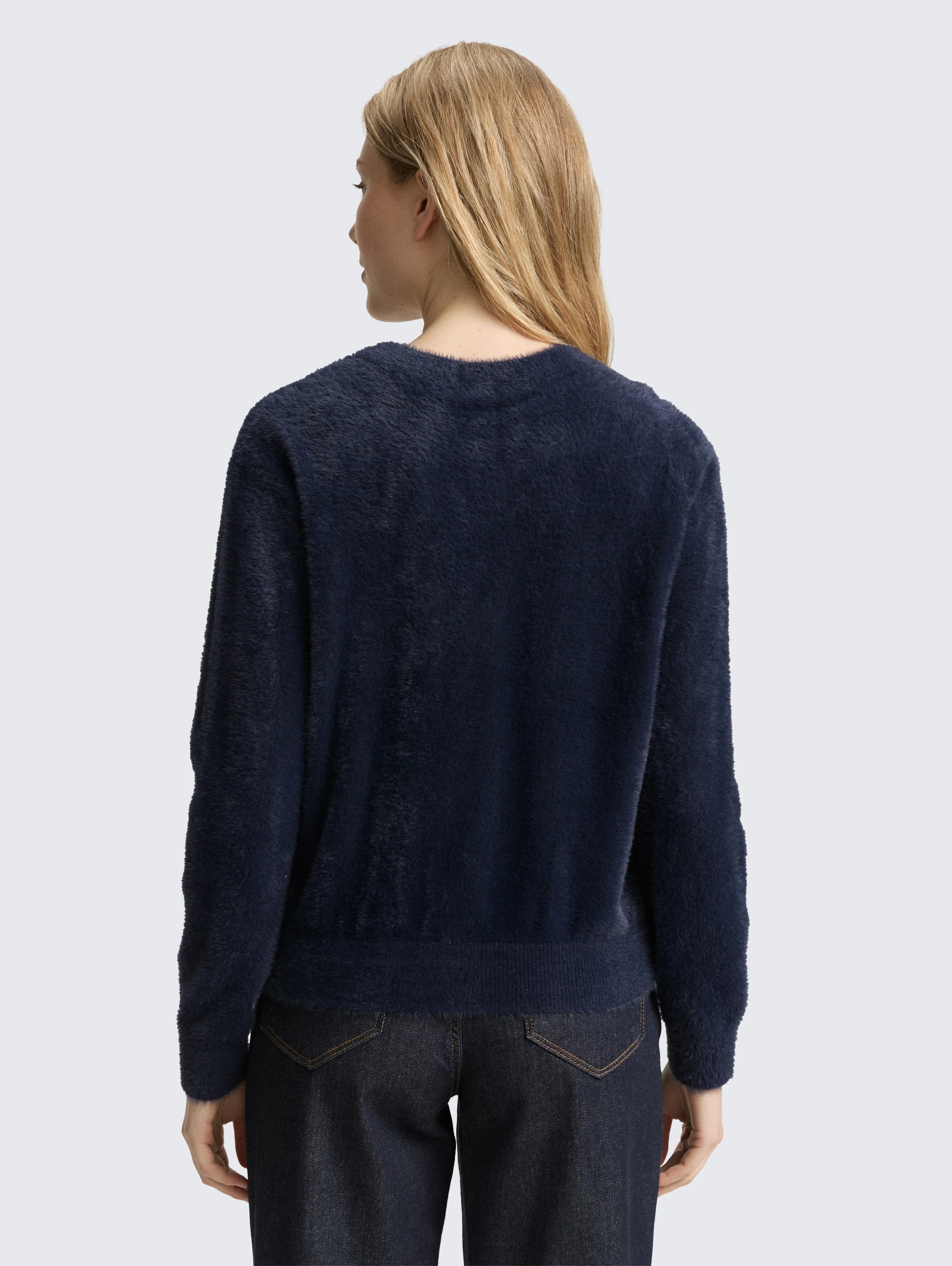 Tom Tailor_Black_Feather Yarn Cardigan with Button Placket_1048318_11019_03