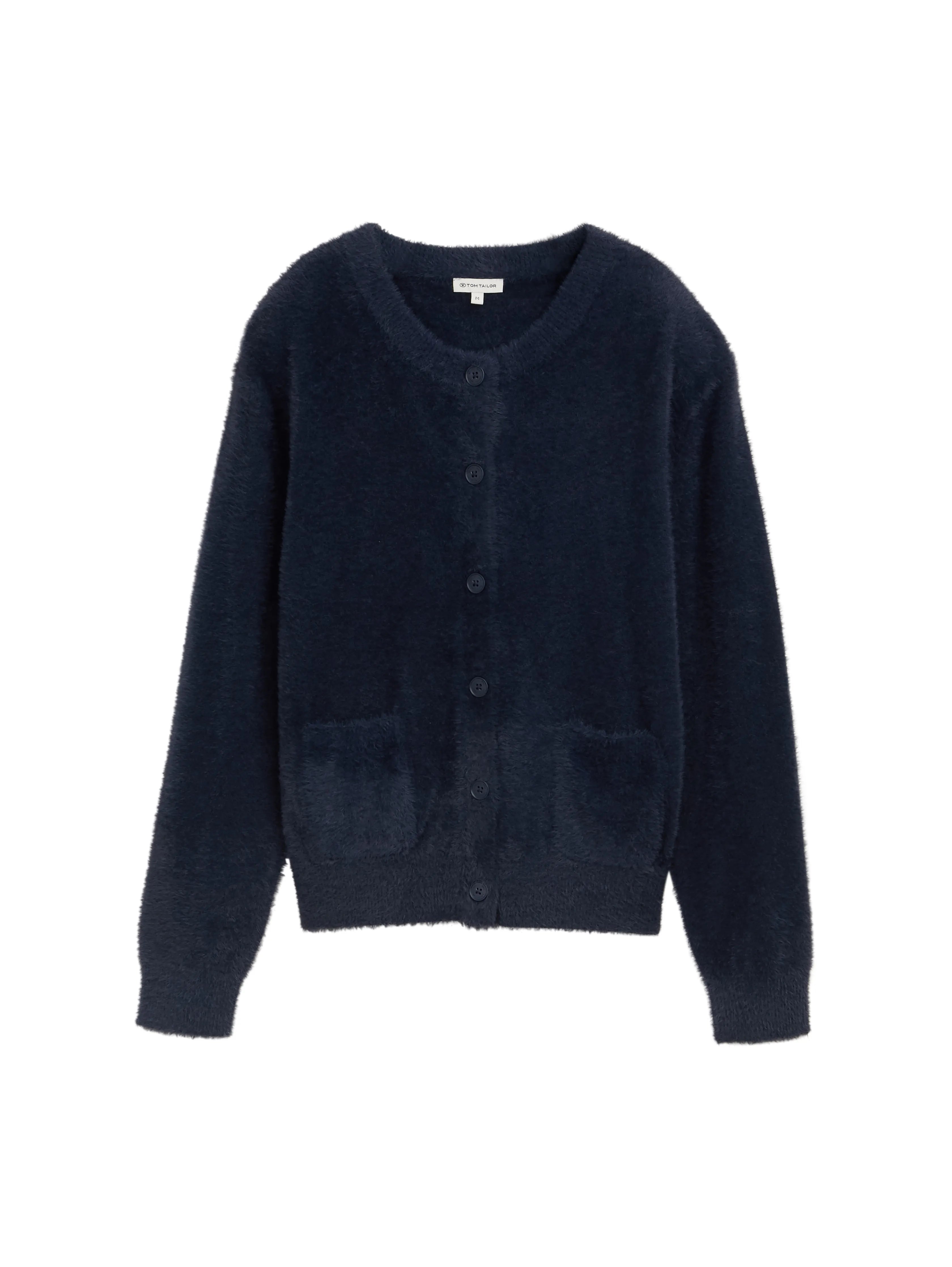 Tom Tailor_Black_Feather Yarn Cardigan with Button Placket_1048318_11019_04