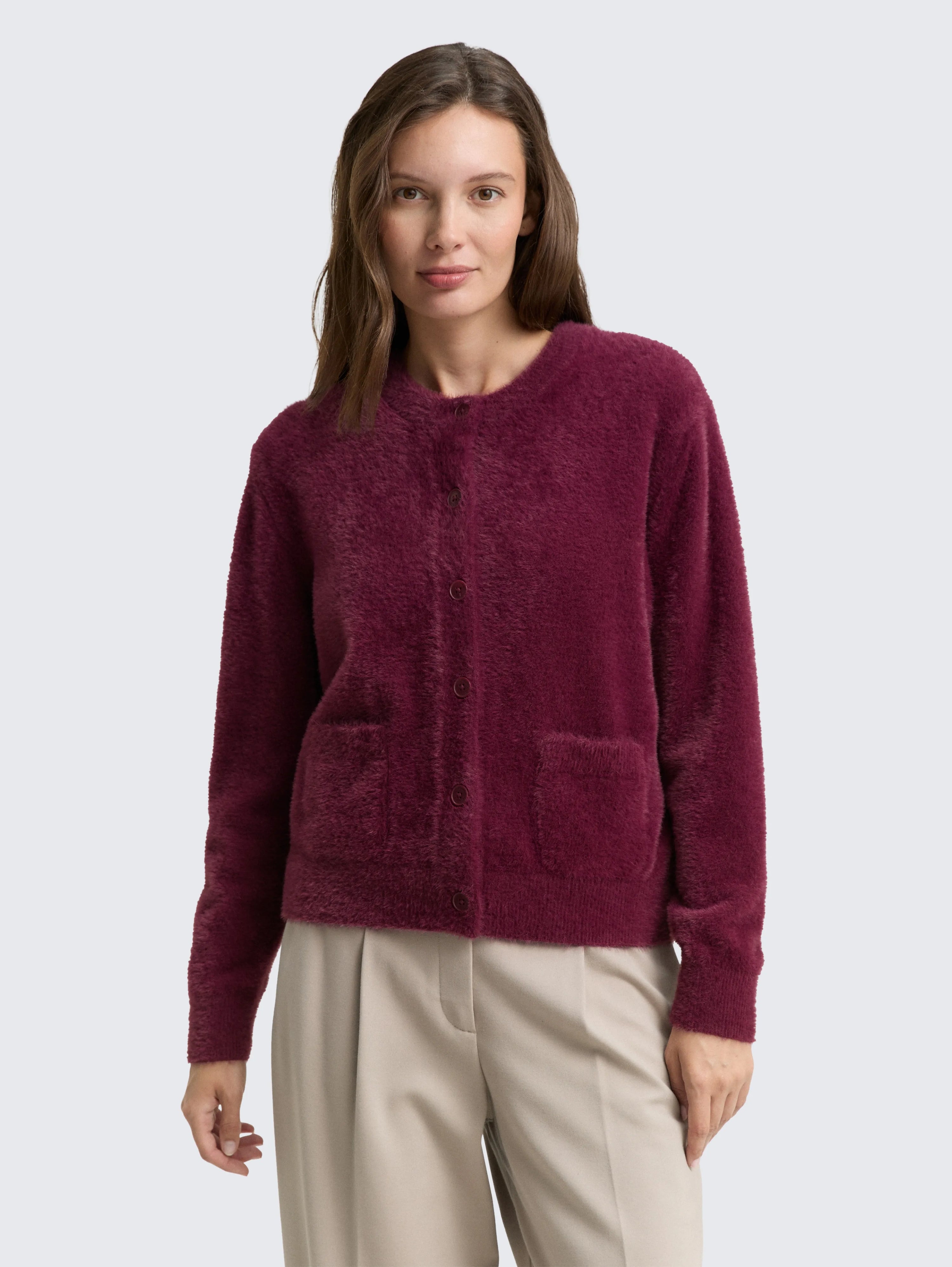 Tom Tailor_Black_Feather Yarn Cardigan with Button Placket_1048318_16427_02