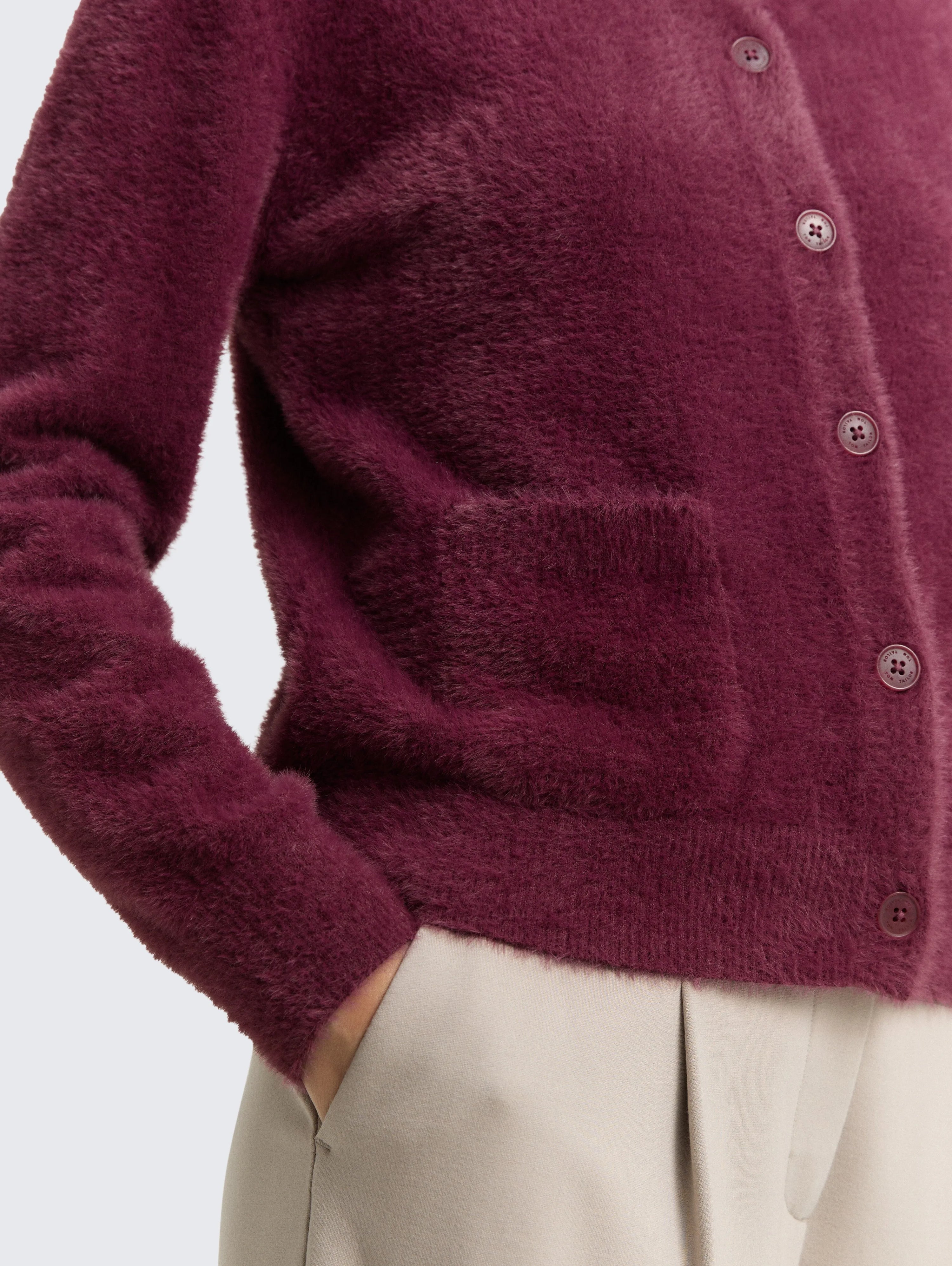 Tom Tailor_Black_Feather Yarn Cardigan with Button Placket_1048318_16427_05