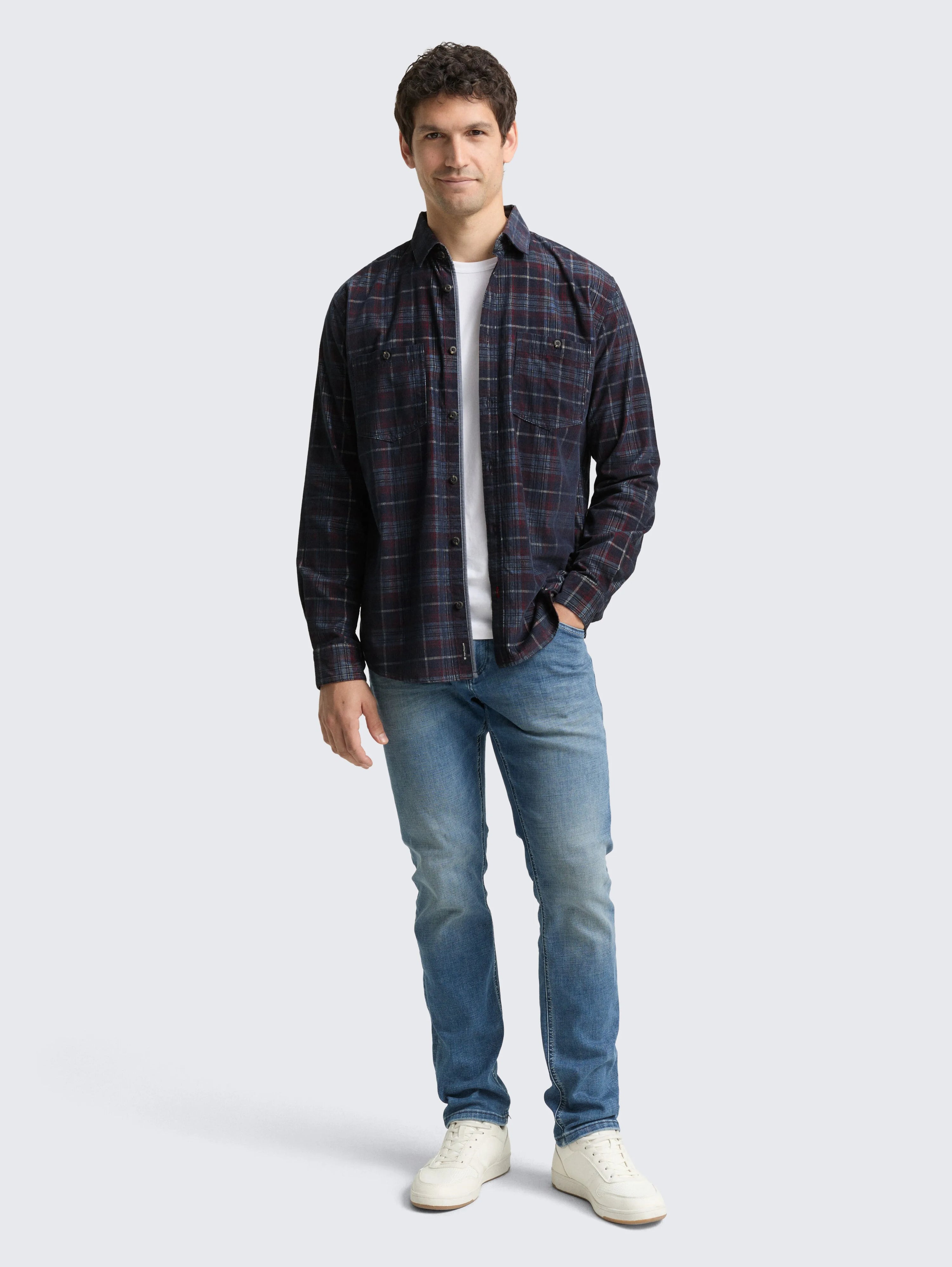 Tom Tailor_0_Regular Fit Corduroy Shirt with Checked Pattern_1048427_38918_02