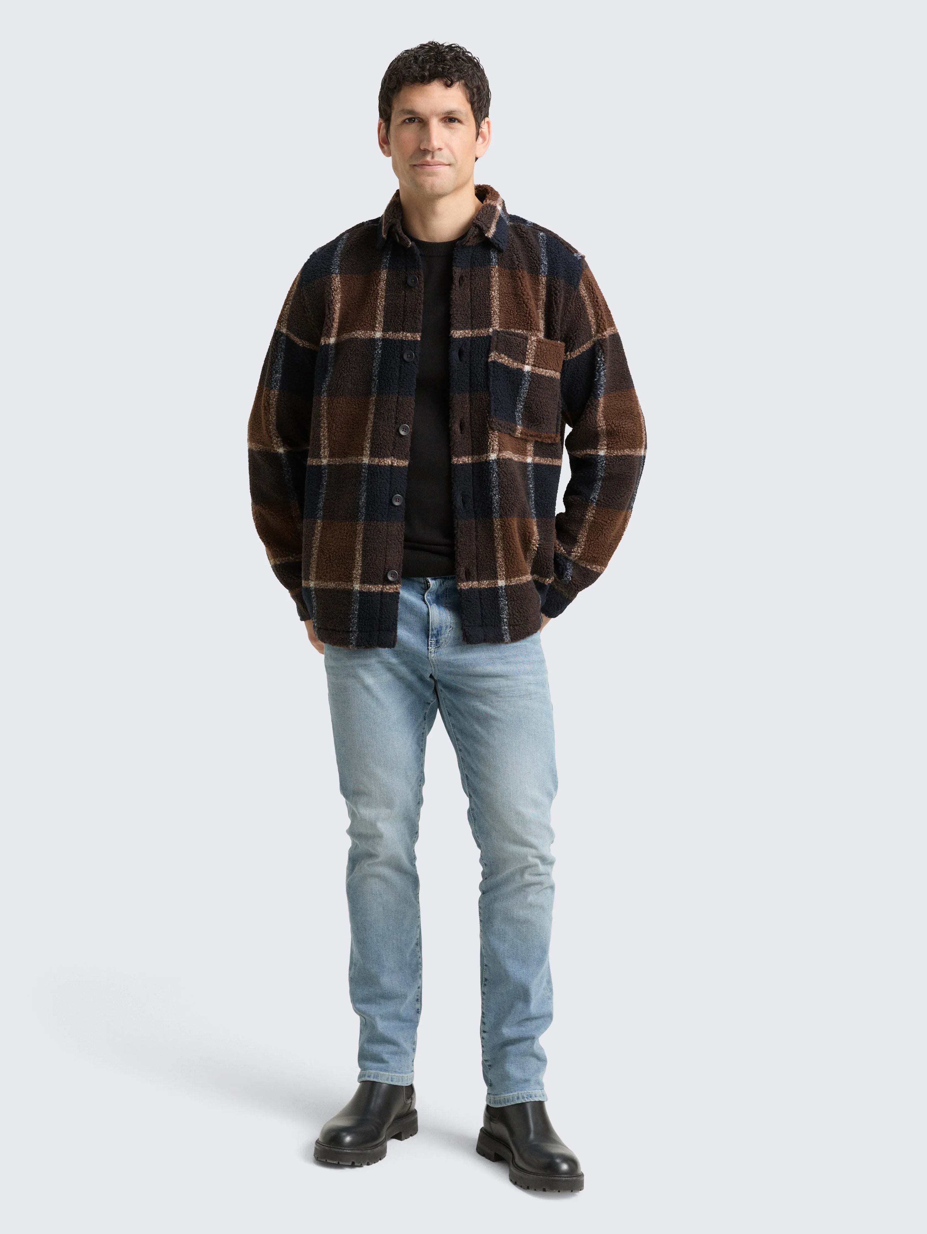 Tom Tailor_Beige_Teddy Overshirt with Checked Pattern_1048435_39355_01