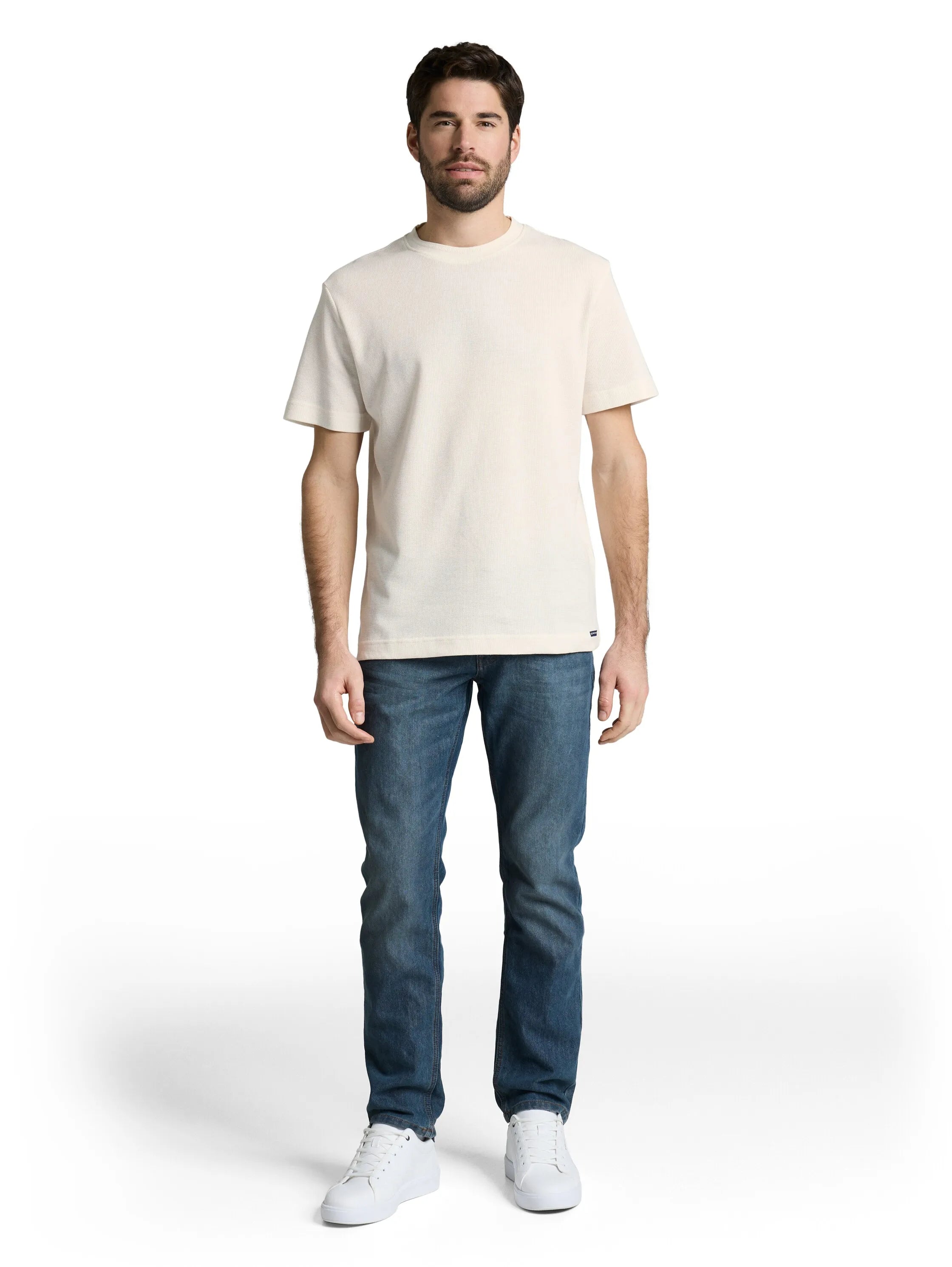 Tom Tailor Gardenia White Men T-Shirt with Waffle Texture SKU: 1048599_10348 Image 01