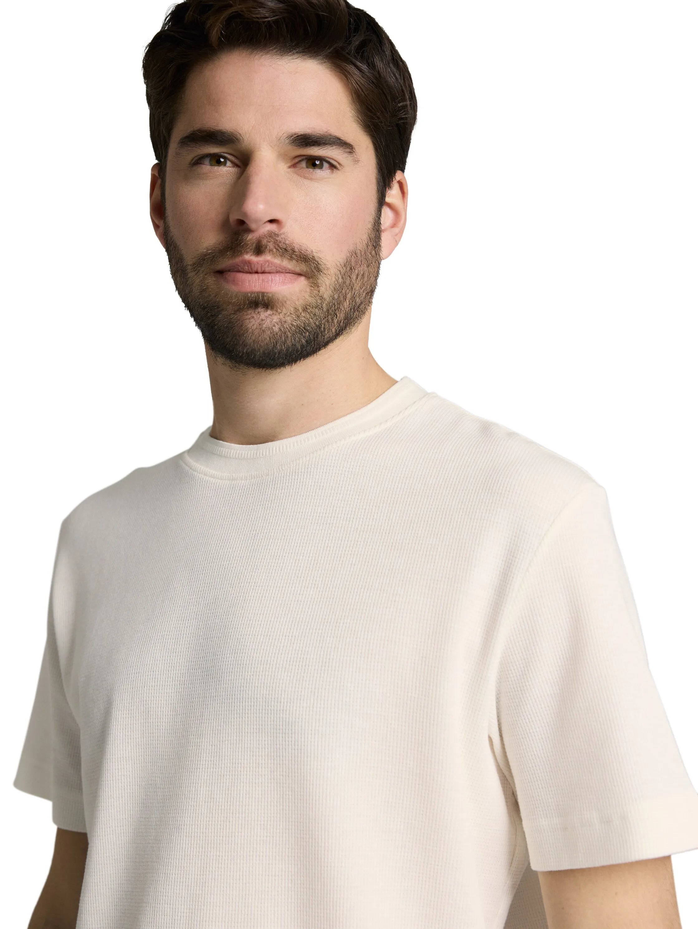 Tom Tailor Gardenia White Men T-Shirt with Waffle Texture SKU: 1048599_10348 Image 04