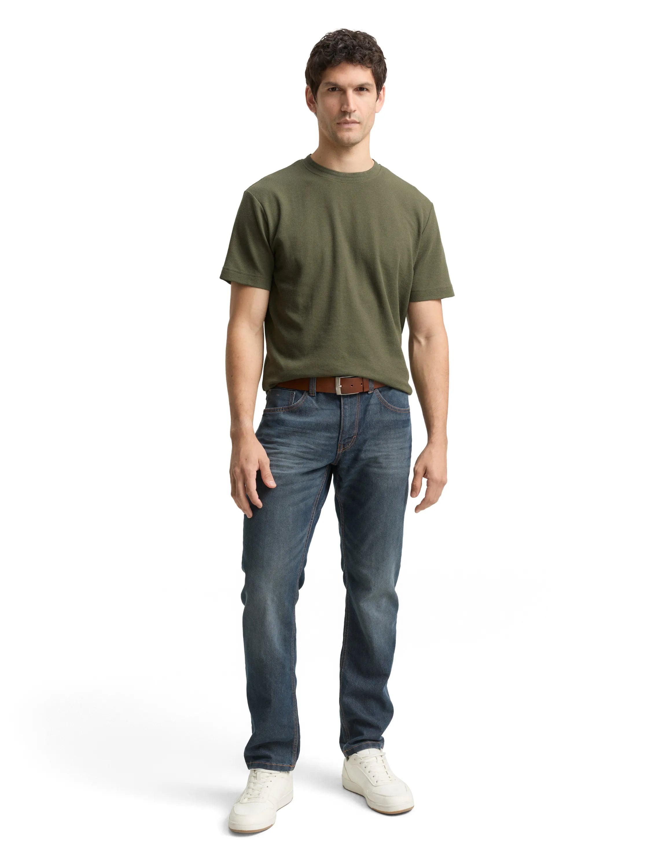 Tom Tailor Deep Forest Green Men T-Shirt with Waffle Texture SKU: 1048599_10920 Image 01