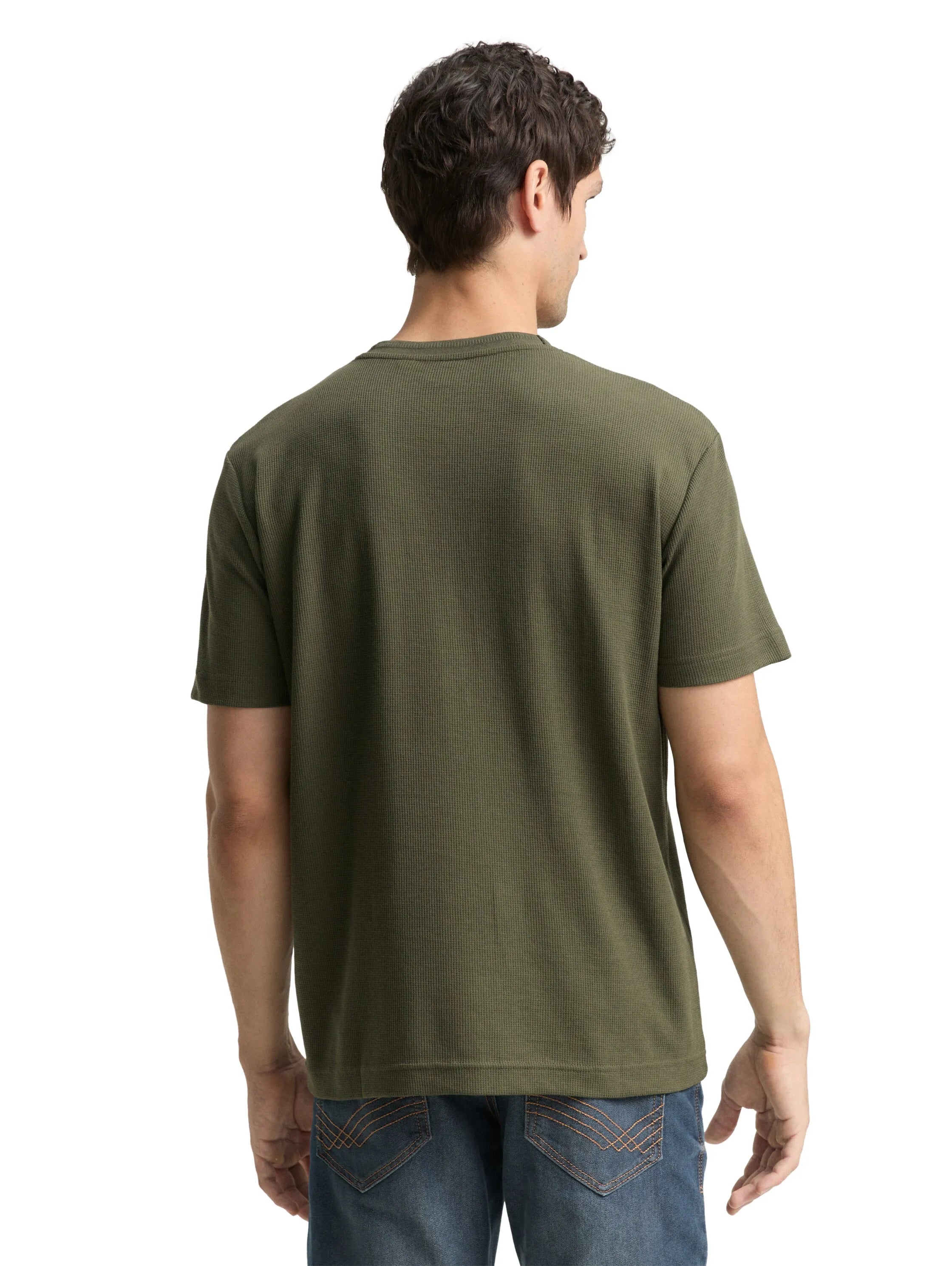 Tom Tailor Deep Forest Green Men T-Shirt with Waffle Texture SKU: 1048599_10920 Image 02