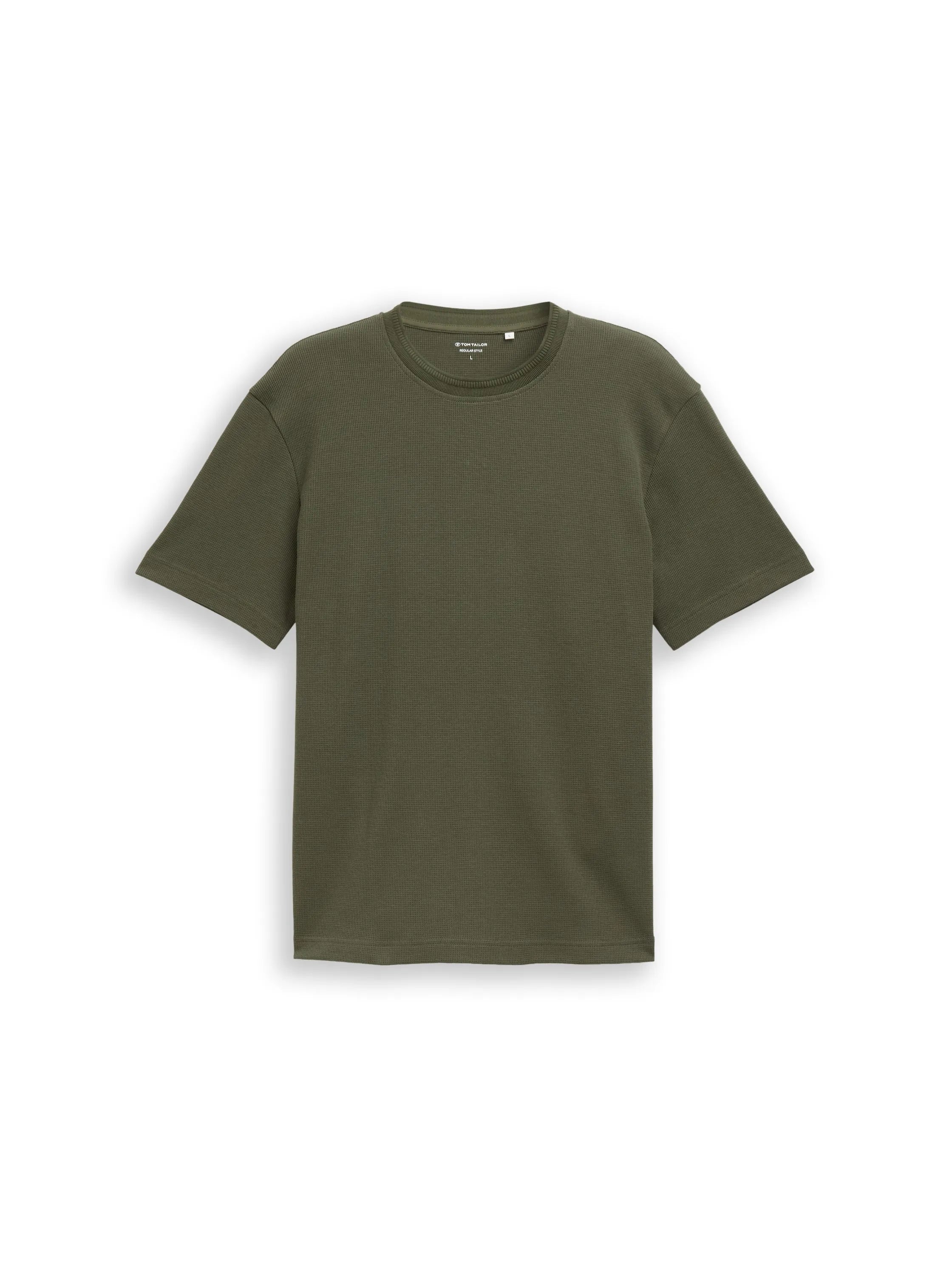Tom Tailor Deep Forest Green Men T-Shirt with Waffle Texture SKU: 1048599_10920 Image 06