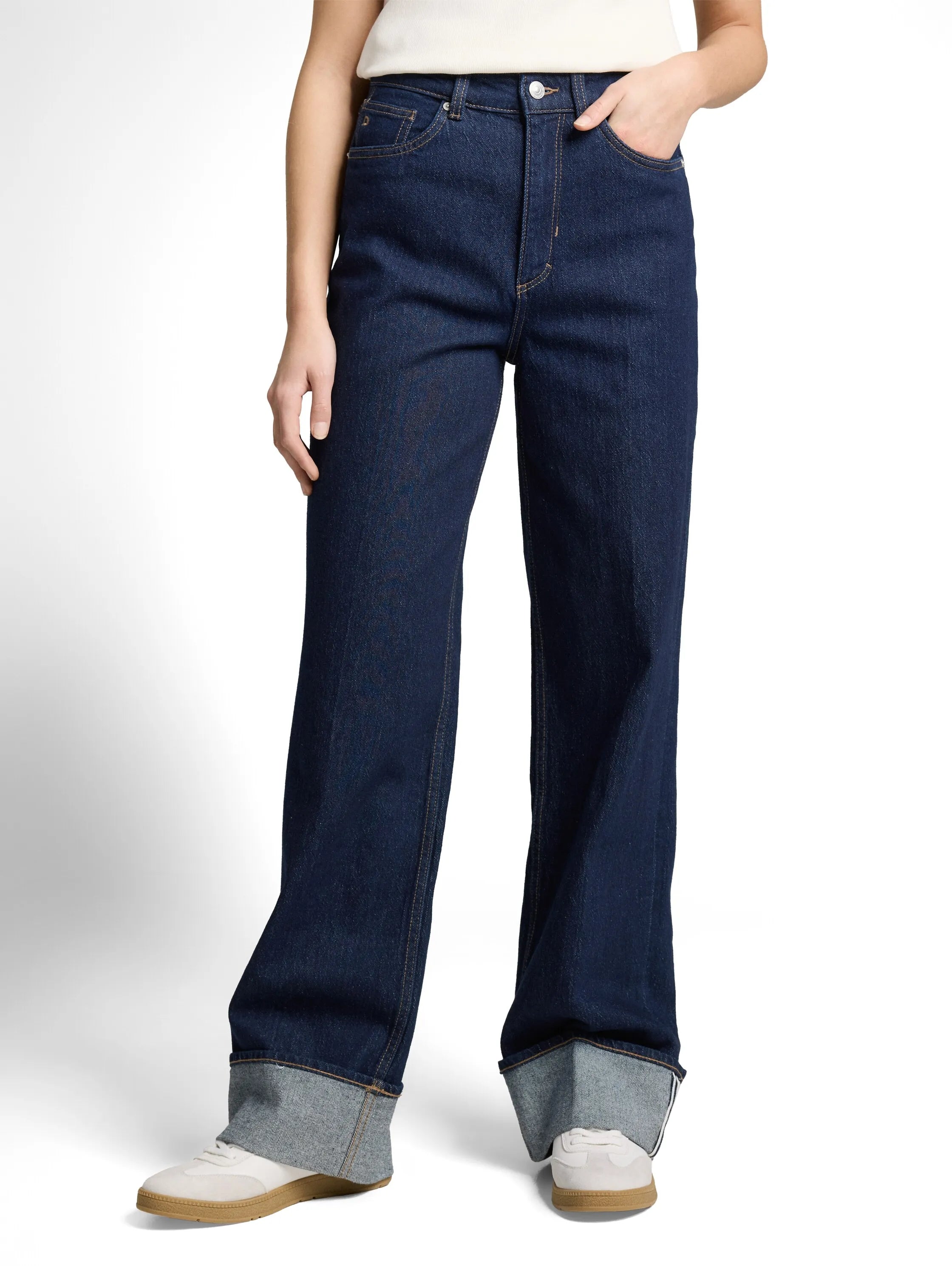 Denim Tom Tailor Rinsed Blue Denim Women Ttlinou Wide High-Waisted Jeans with Turn-Ups SKU: 1048912_10138 Image 01