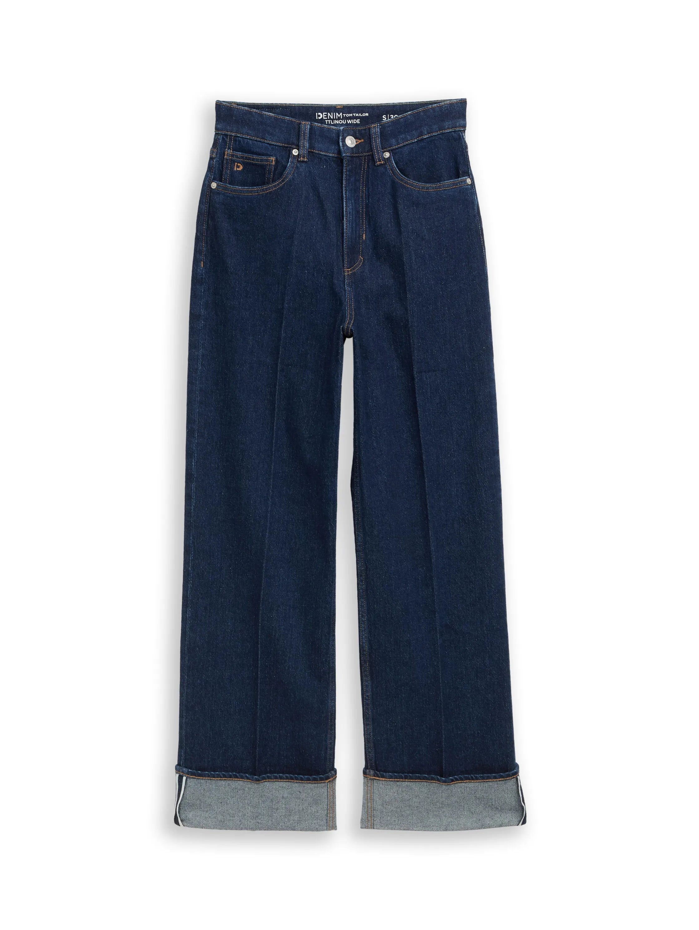 Denim Tom Tailor Rinsed Blue Denim Women Ttlinou Wide High-Waisted Jeans with Turn-Ups SKU: 1048912_10138 Image 06