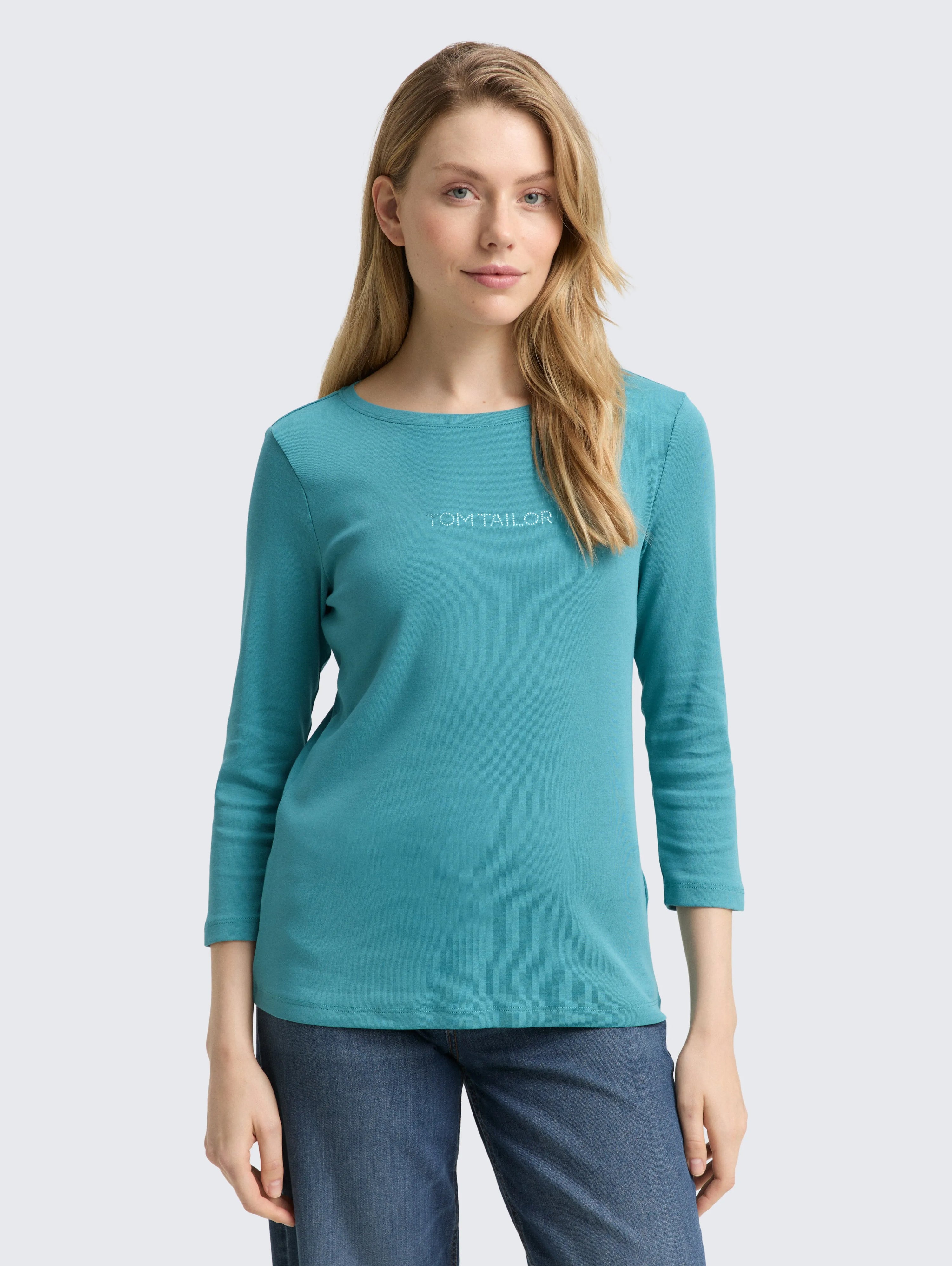 Tom Tailor_0_Slim Fit Long-Sleeved Shirt with Glitter Logo_1048941_31666_01