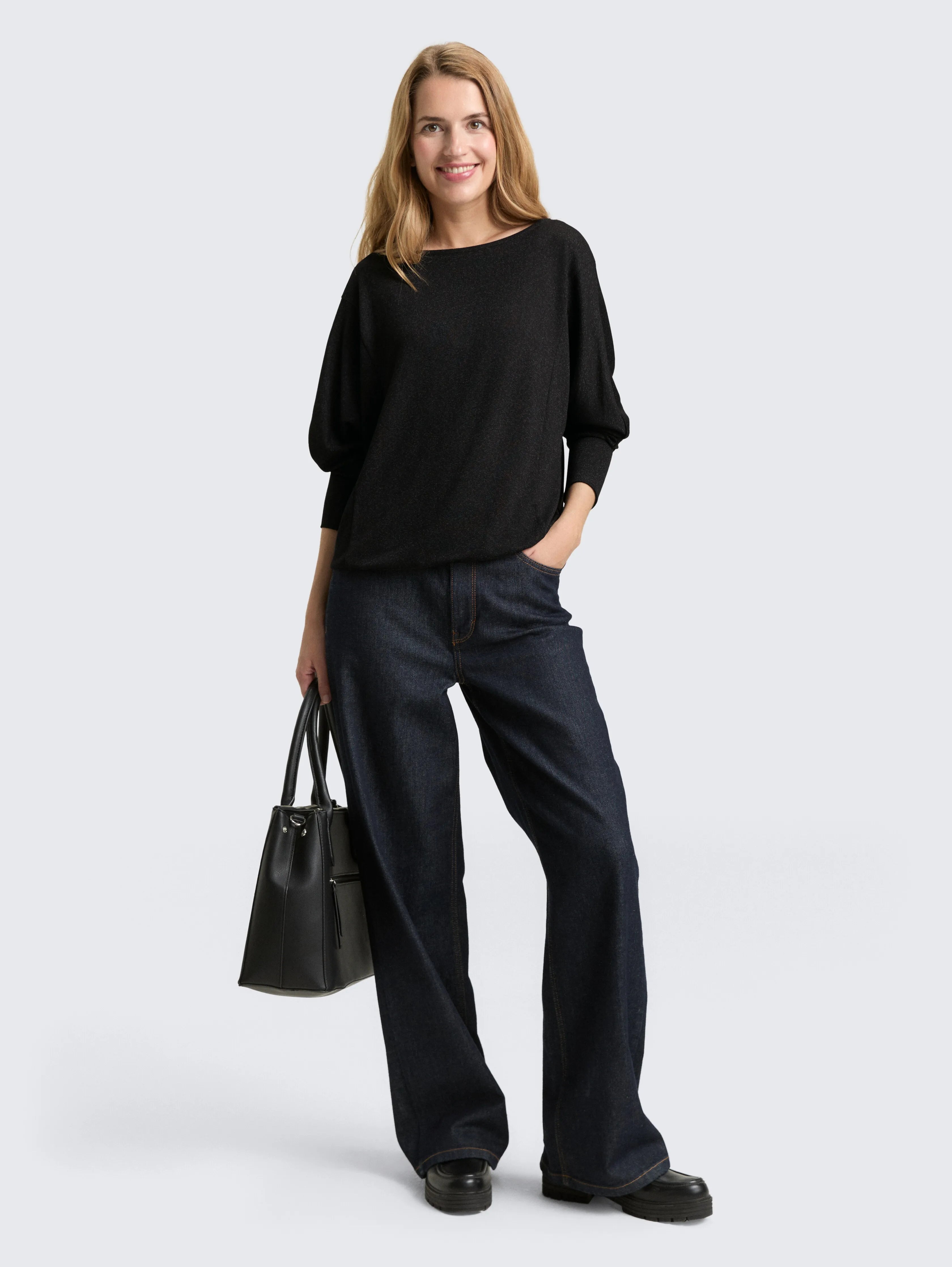 Tom Tailor_Gray_Loose Fit Long-Sleeved Shirt with Glitter Effect_1048945_14482_01