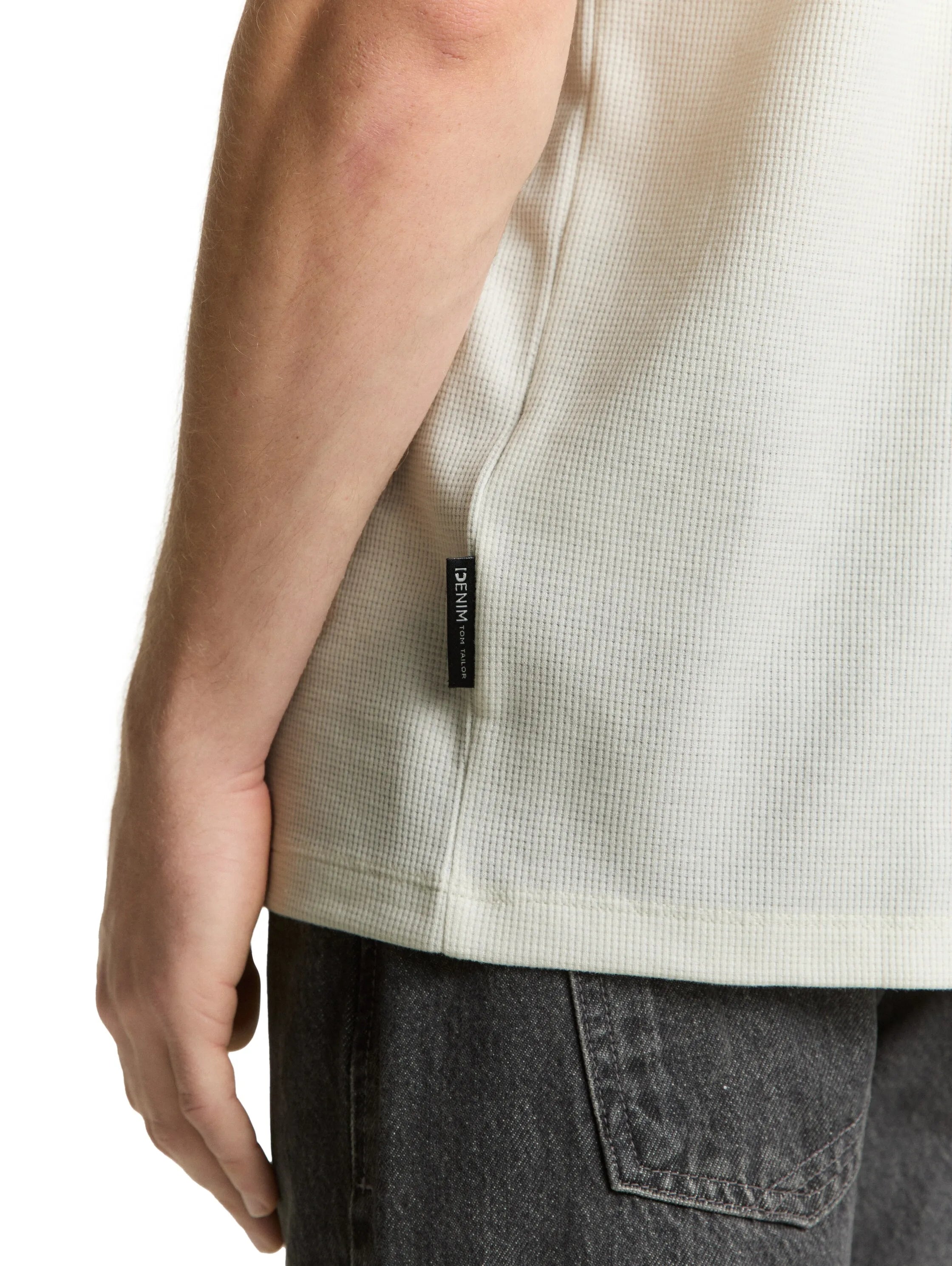 Denim Tom Tailor Greyish White Men T-Shirt with Waffle Texture SKU: 1049041_32257 Image 04