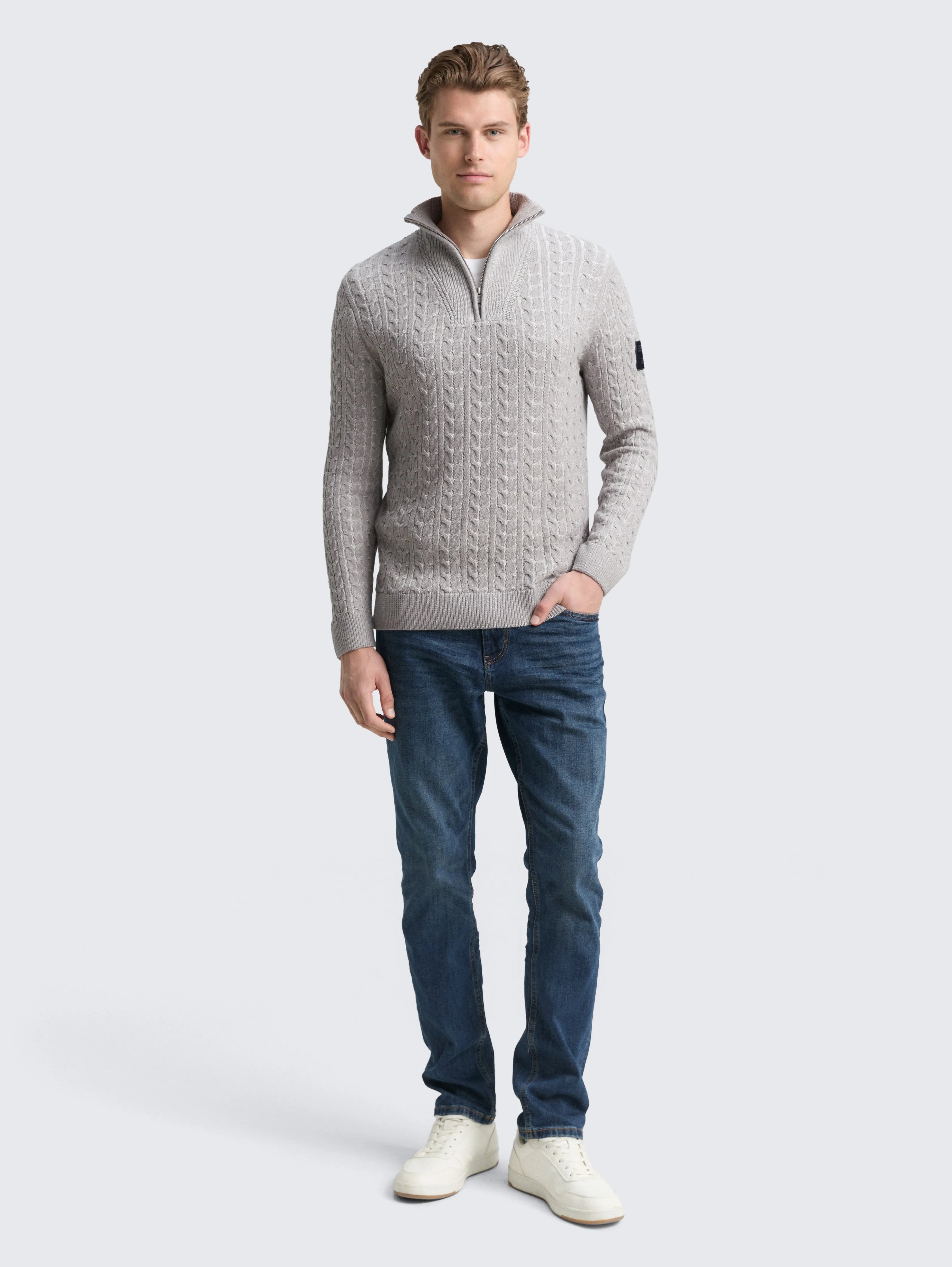 Tom Tailor_Gray_Troyer Knitted Jumper with Cable Knit_1049370_39407_01