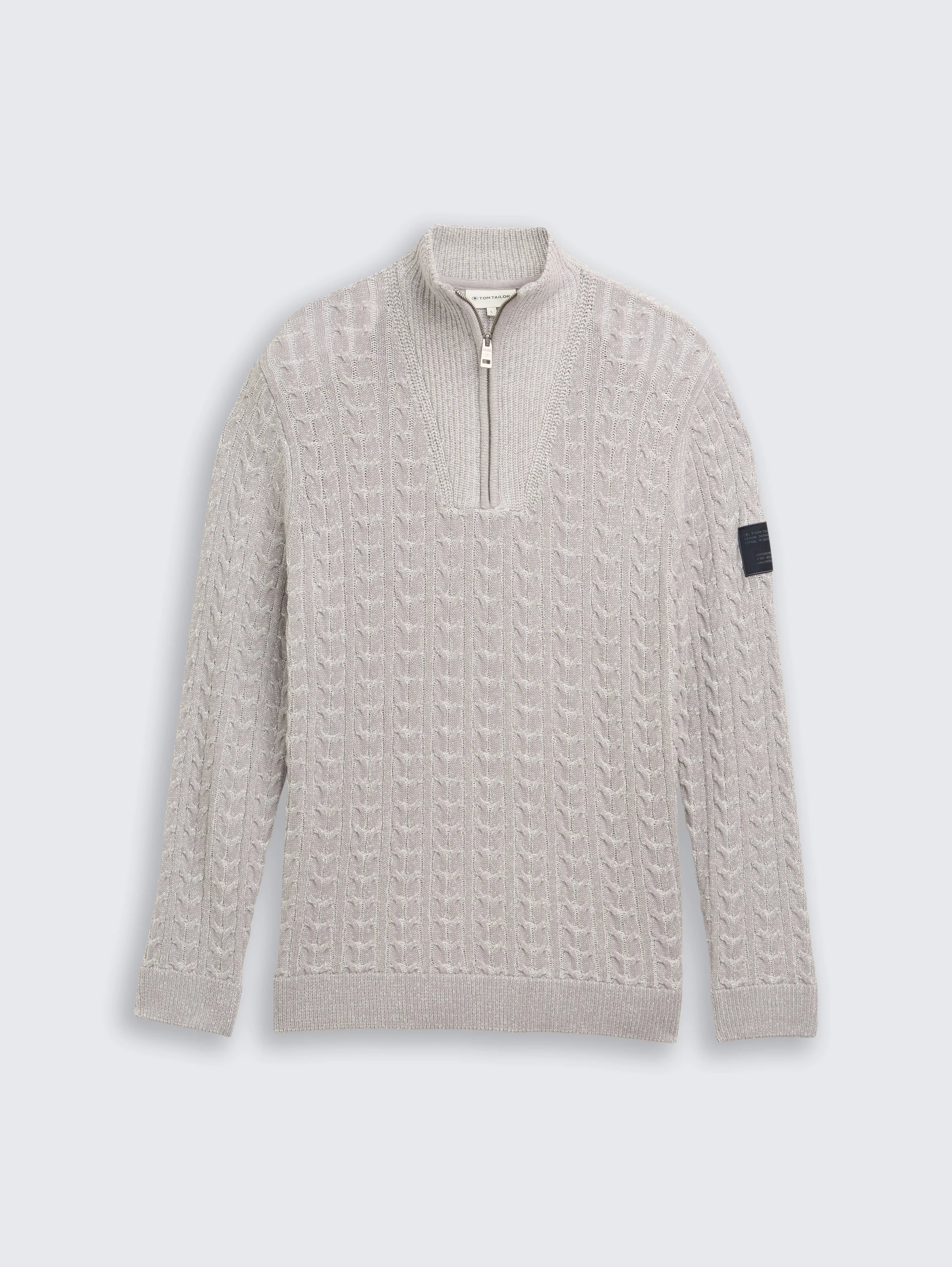 Tom Tailor_Gray_Troyer Knitted Jumper with Cable Knit_1049370_39407_04