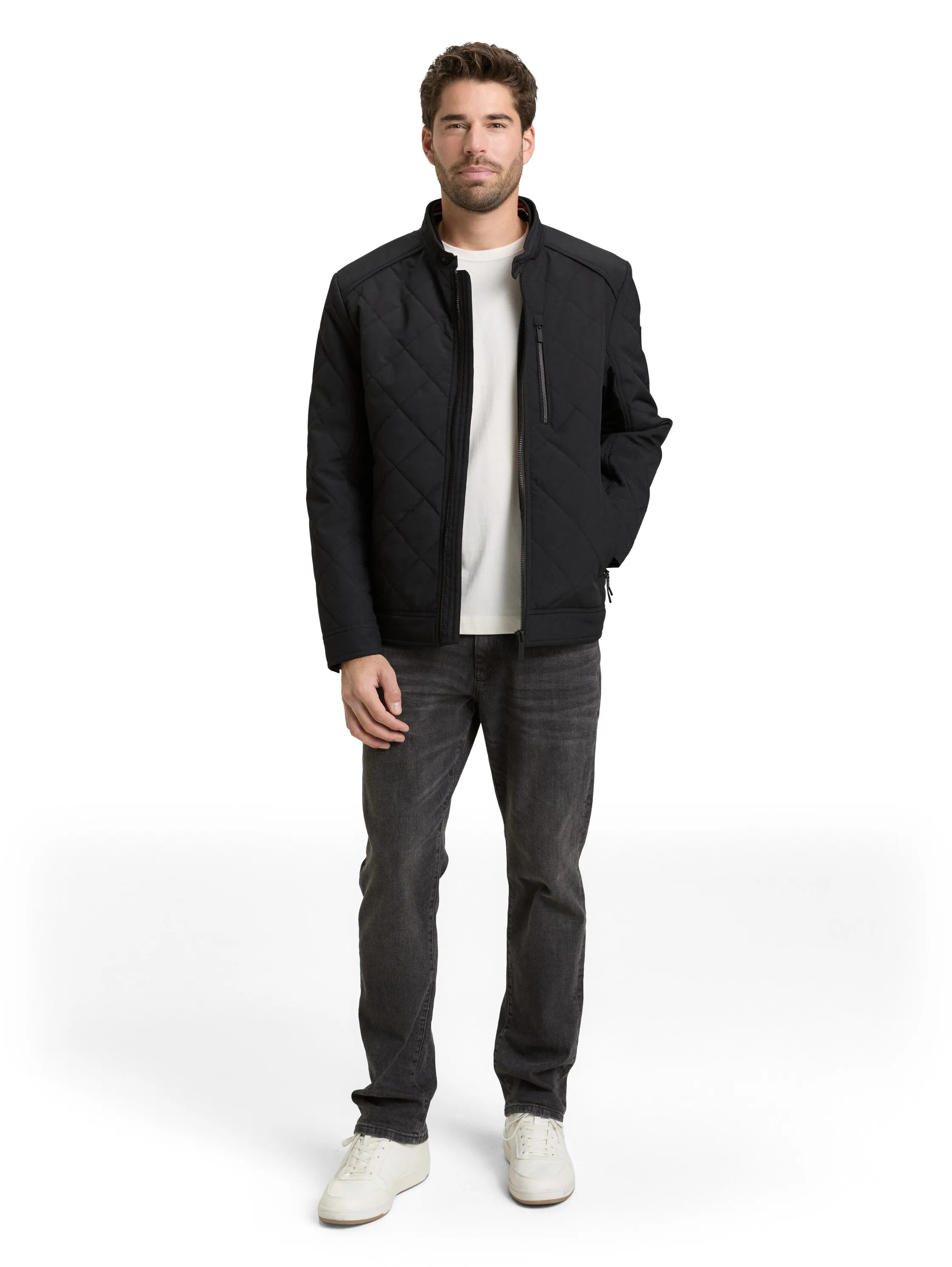 Tom Tailor Black Men Tech Biker Jacket with Stand-Up Collar SKU: 1049471_29999 Image 01