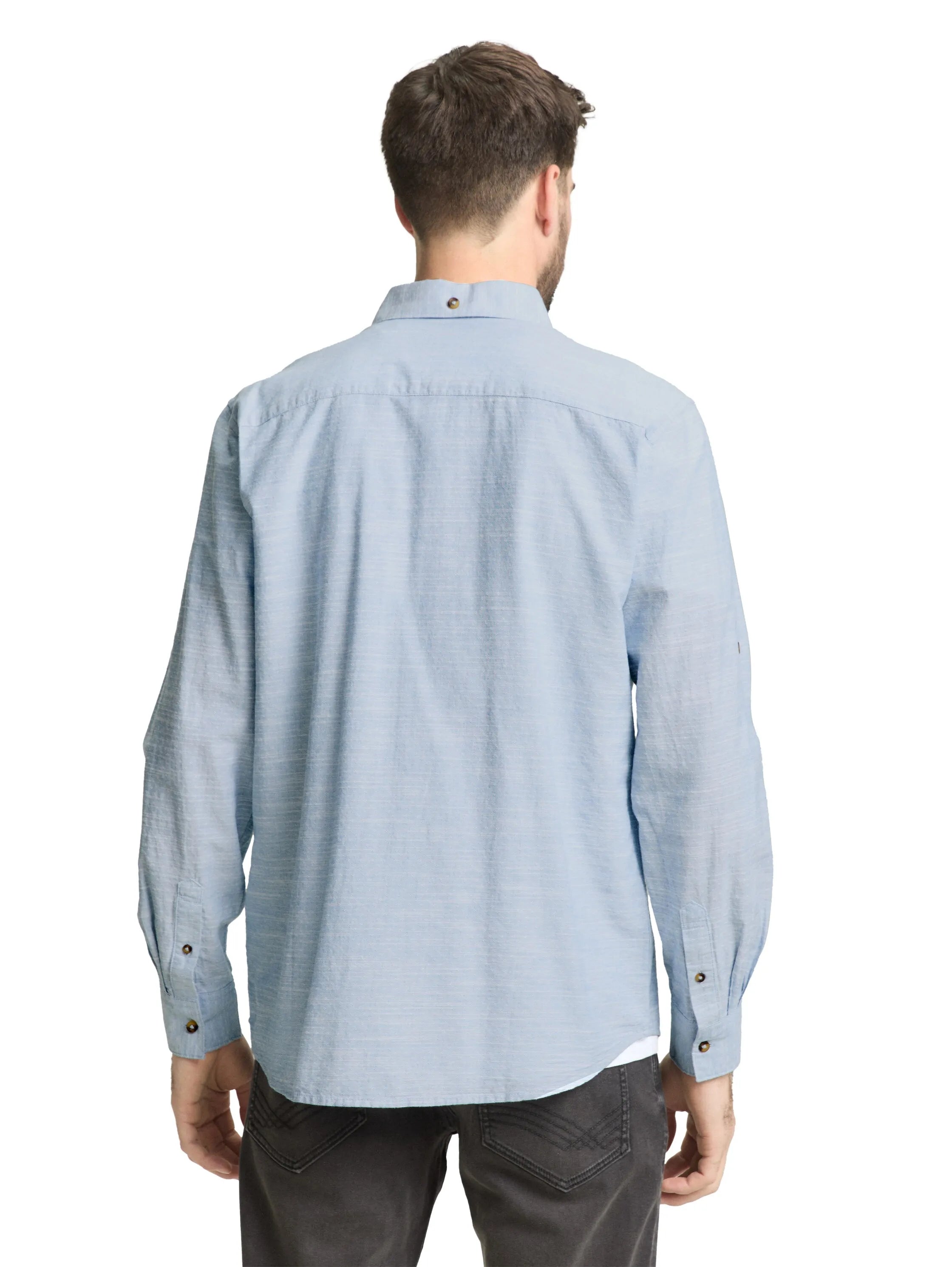 Tom Tailor Blue Petrol Structure Men Regular-Fit Shirt with Turn-Up Feature SKU: 1049578_39537 Image 02