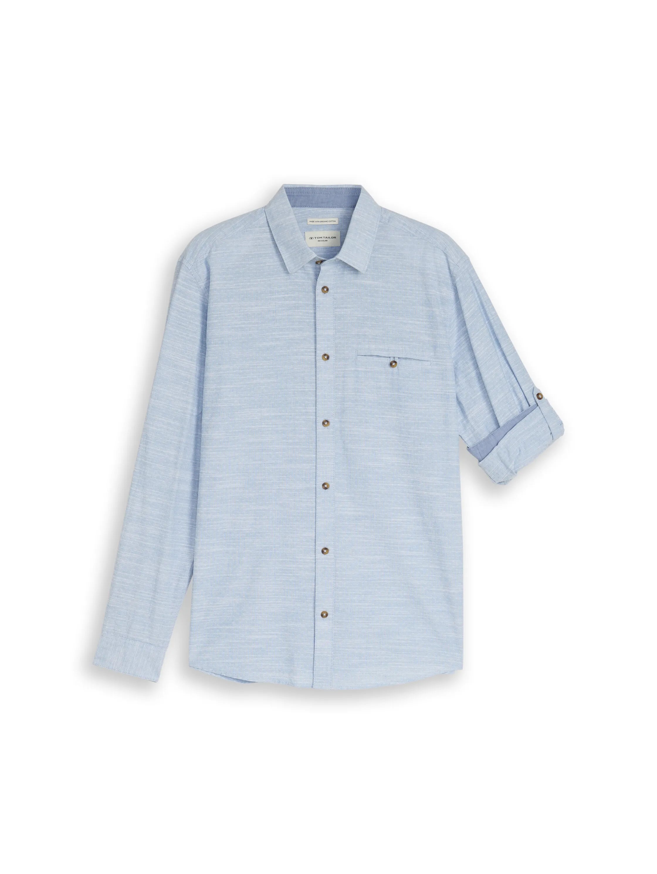Tom Tailor Blue Petrol Structure Men Regular-Fit Shirt with Turn-Up Feature SKU: 1049578_39537 Image 06