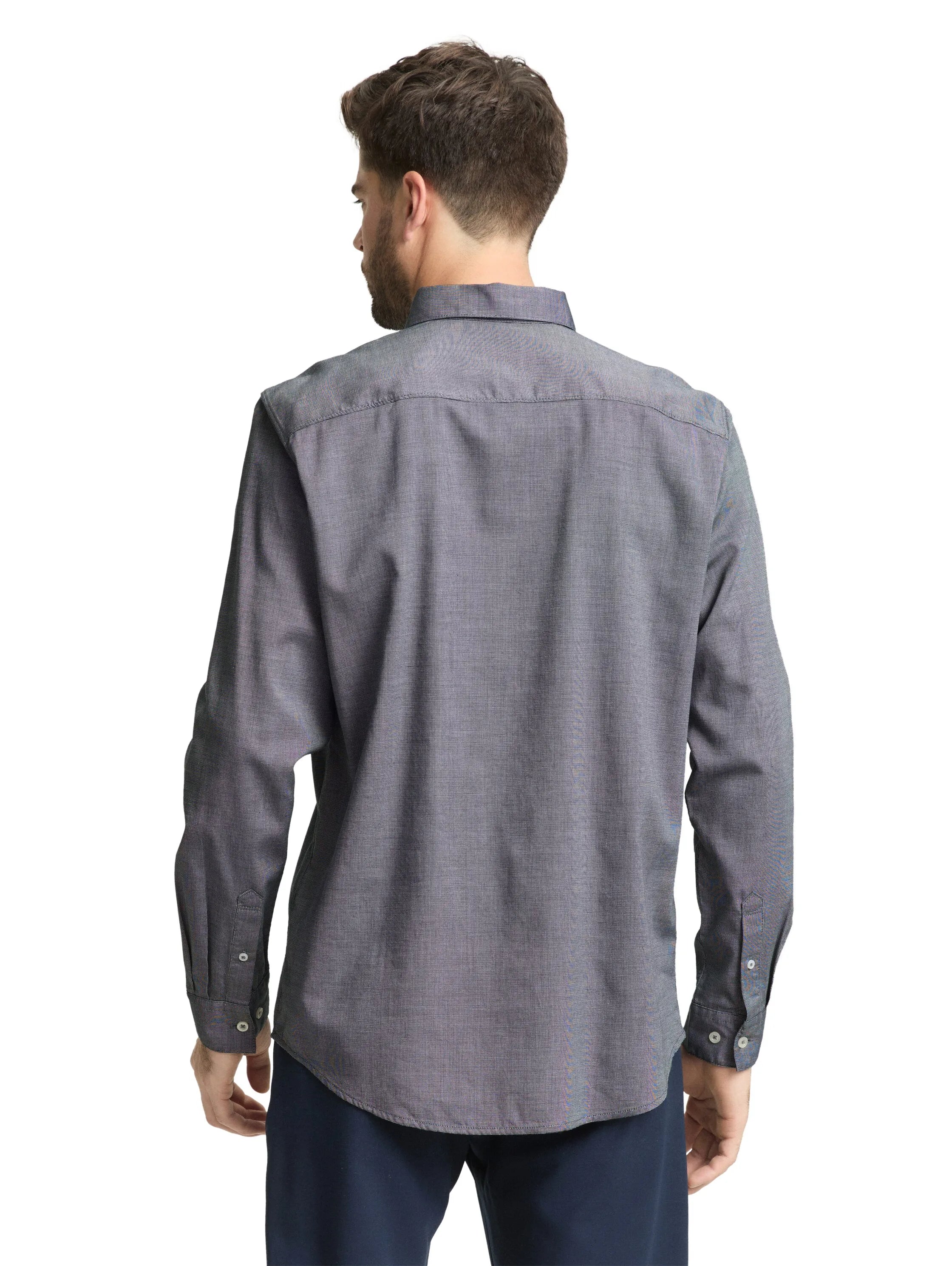 Tom Tailor Navy Structure Men Regular Fit Shirt in Poplin SKU: 1049583_39572 Image 02