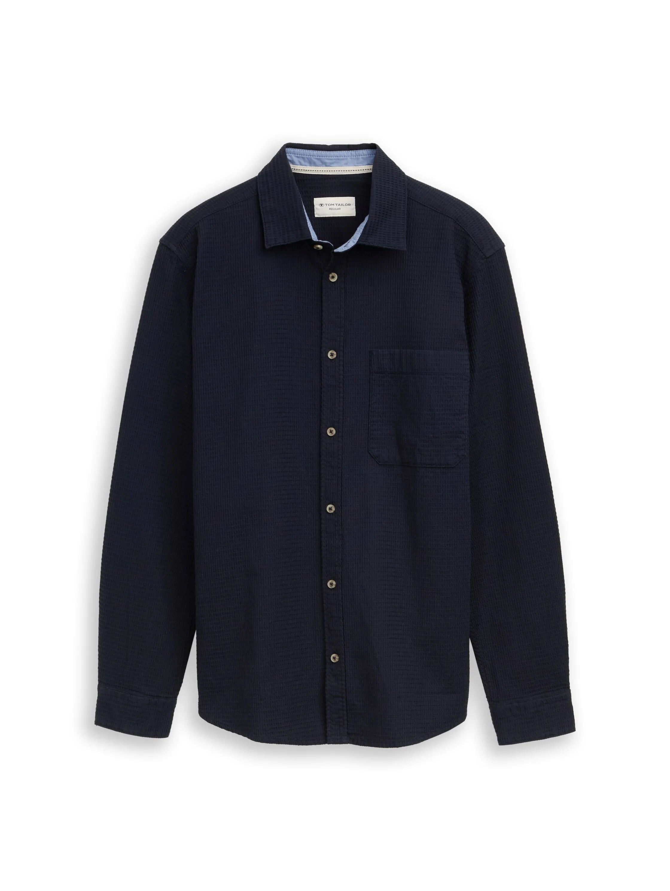 Tom Tailor Sky Captain Blue Men Regular Fit Shirt with Waffle Texture SKU: 1049588_10668 Image 06