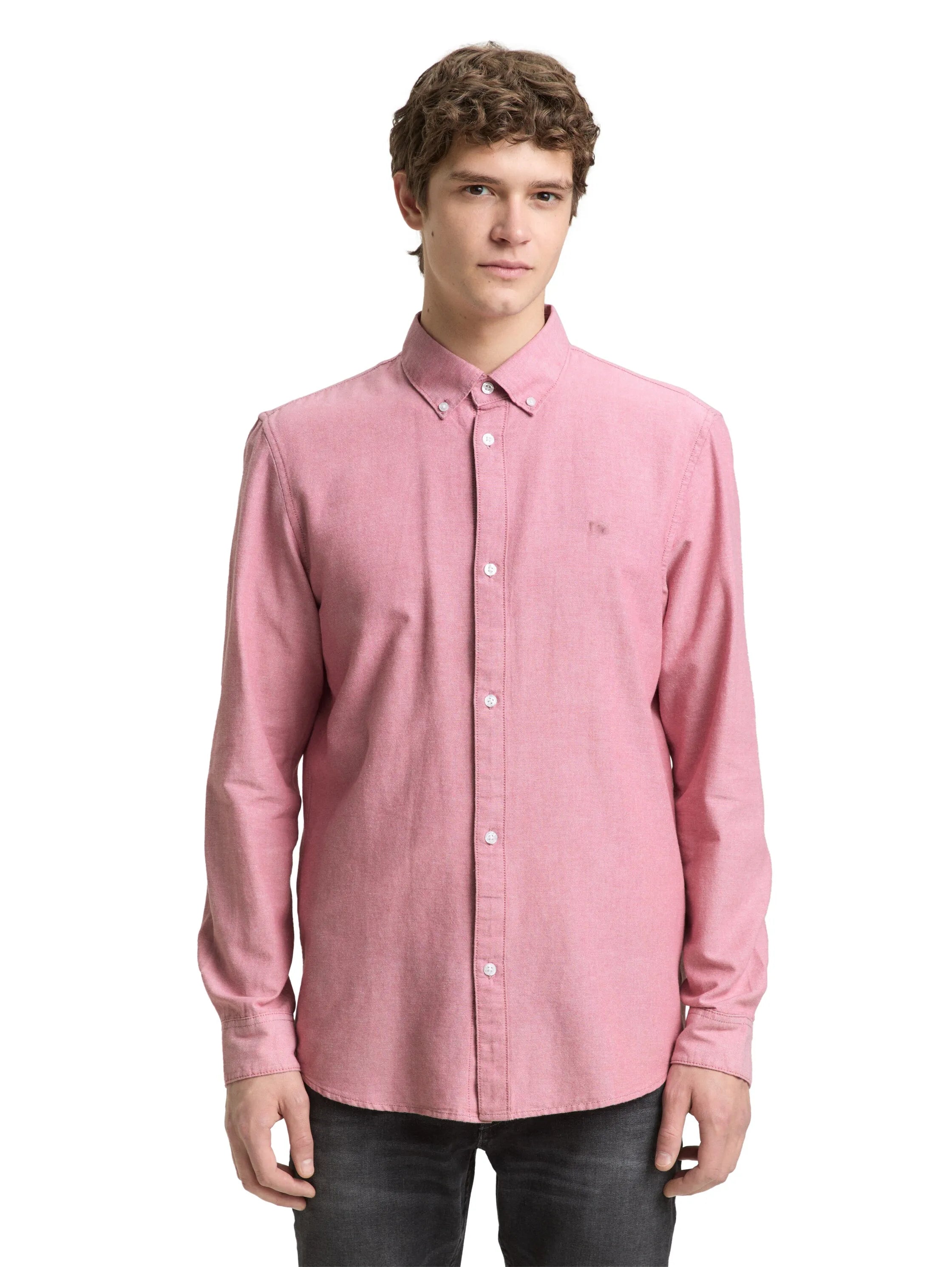 Denim Tom Tailor Baroque Rose Chambray Men Oxford Shirt with Logo Embroidery SKU: 1049661_39533 Image 03