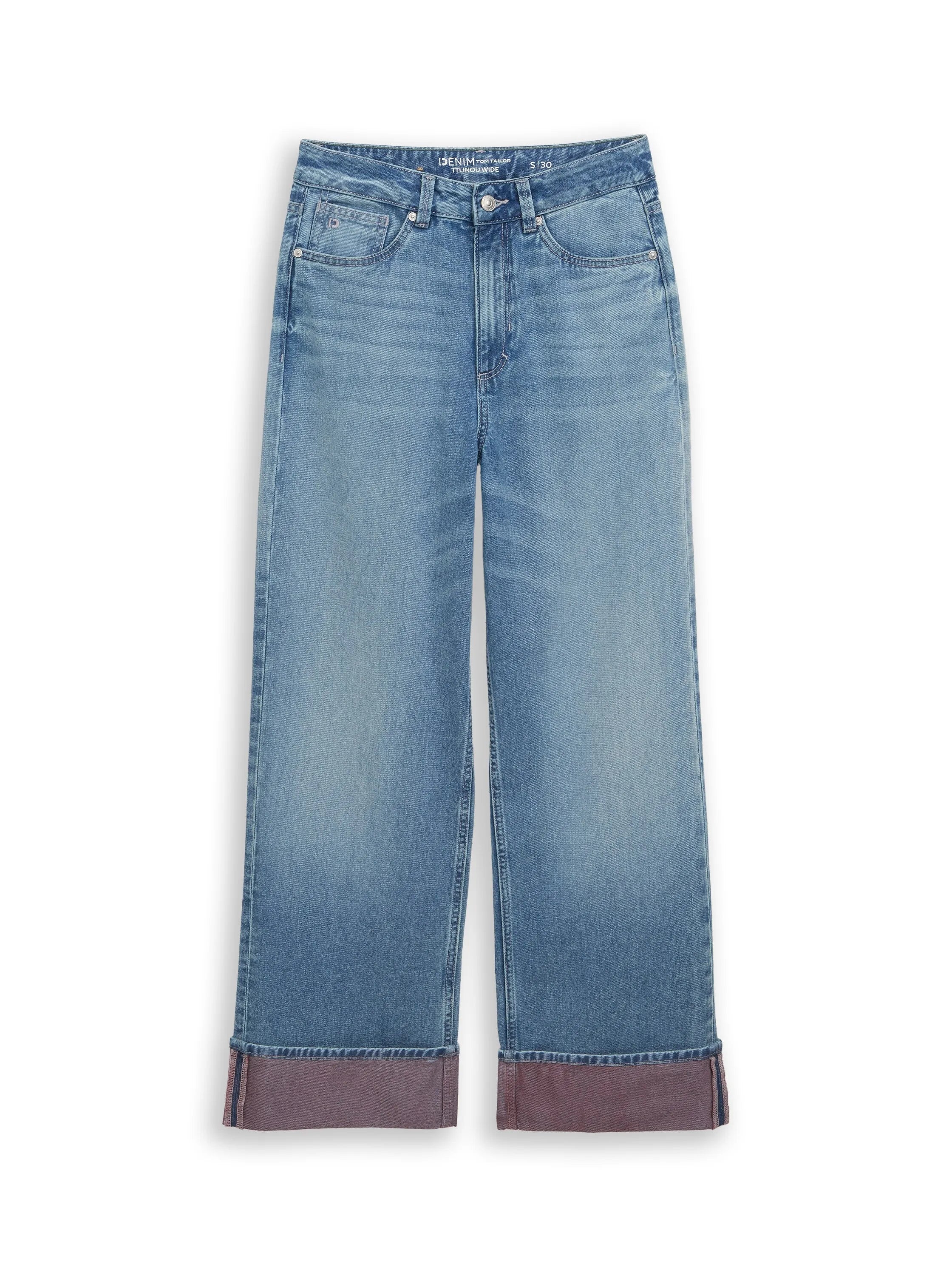 Denim Tom Tailor Light Stone Blue Denim Tint Women Ttlinou Wide Jeans with Turn-Ups SKU: 1049737_10148 Image 06