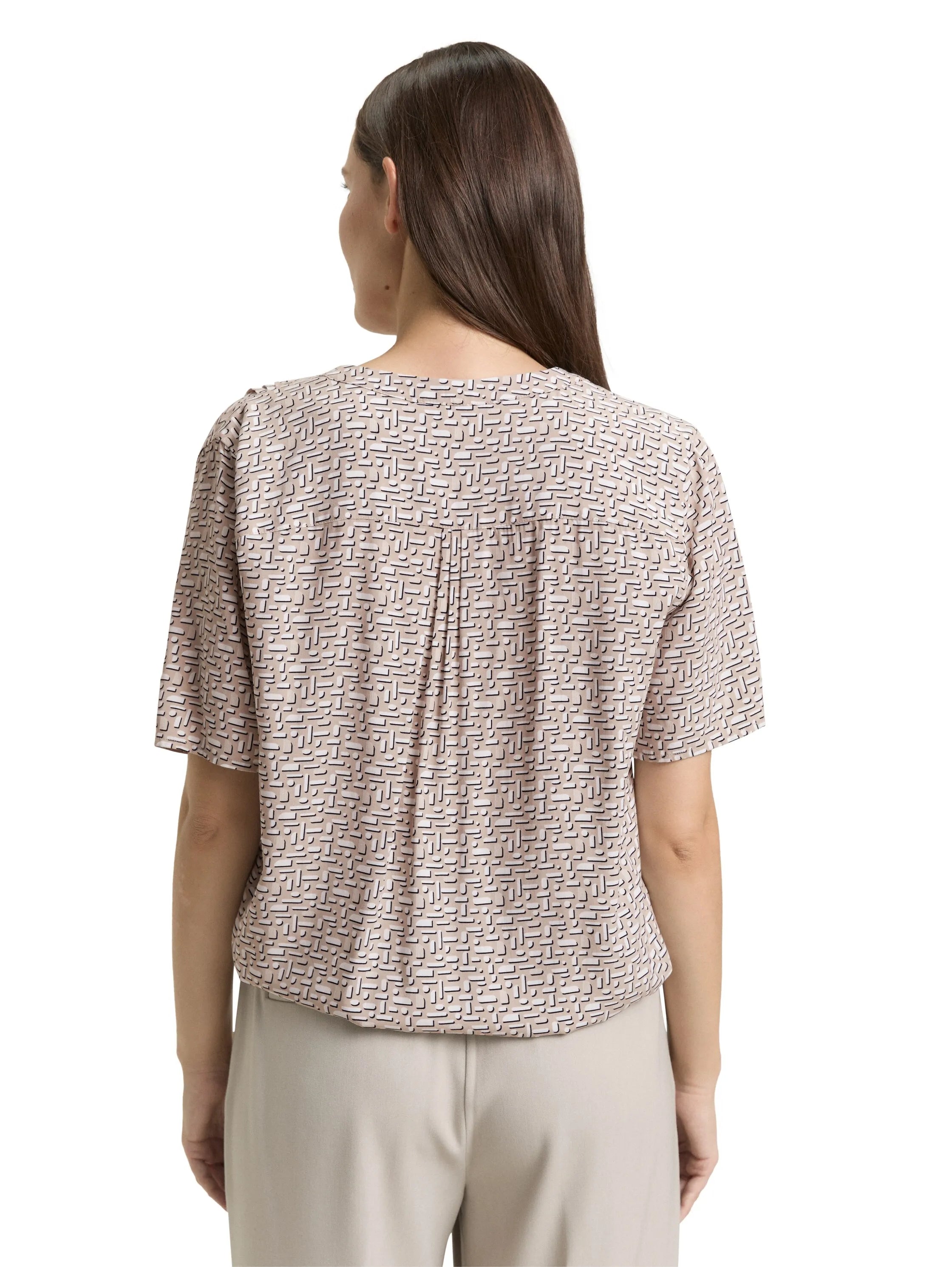 Tom Tailor Soft Taupe Geometric Minimal Women Patterned Blouse SKU: 1049796_39729 Image 02