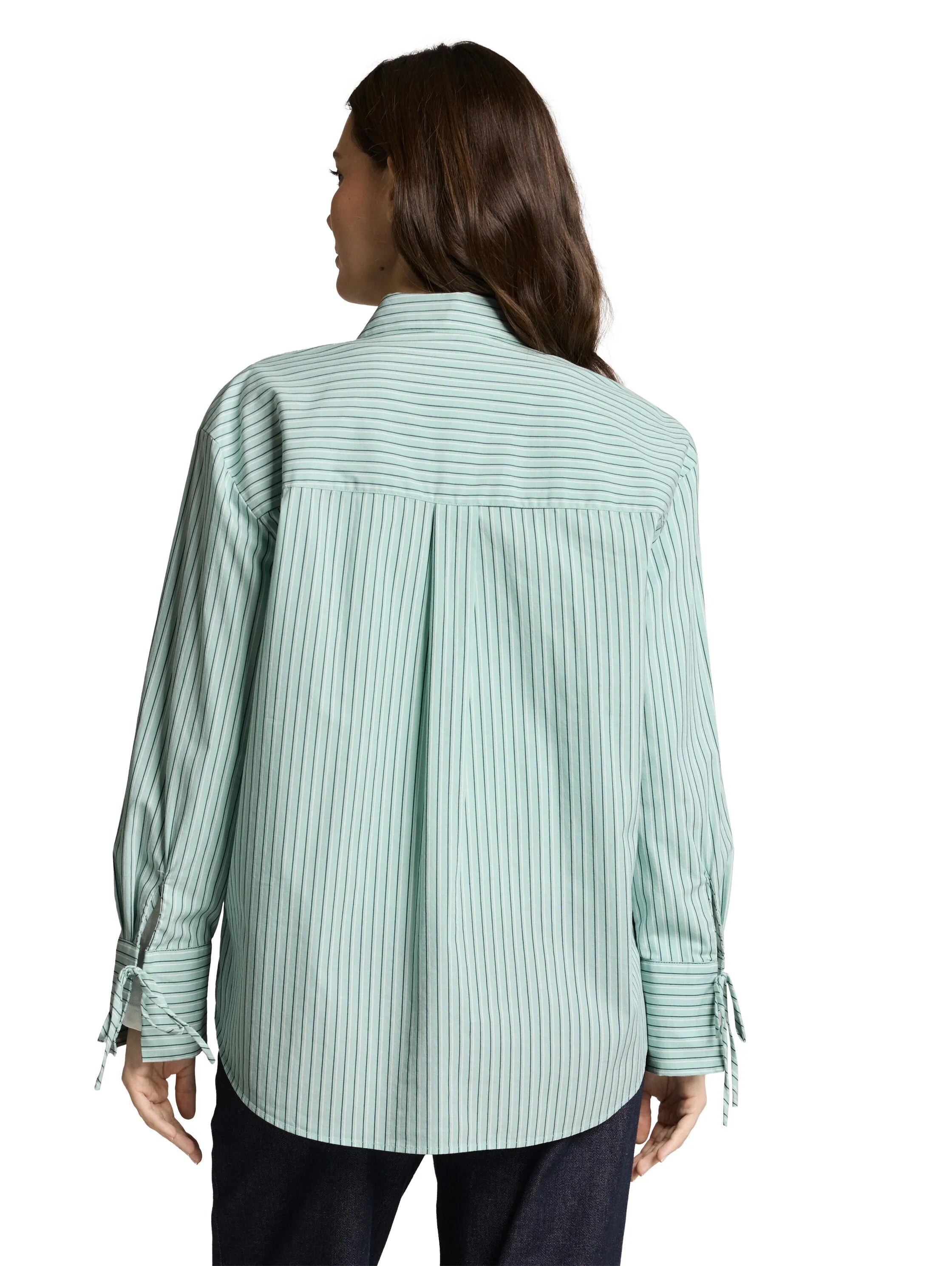 Tom Tailor Blue Haze Irregular Stripe Women Oversized Shirt Blouse with Heart Embroidery SKU: 1049800_39937 Image 02