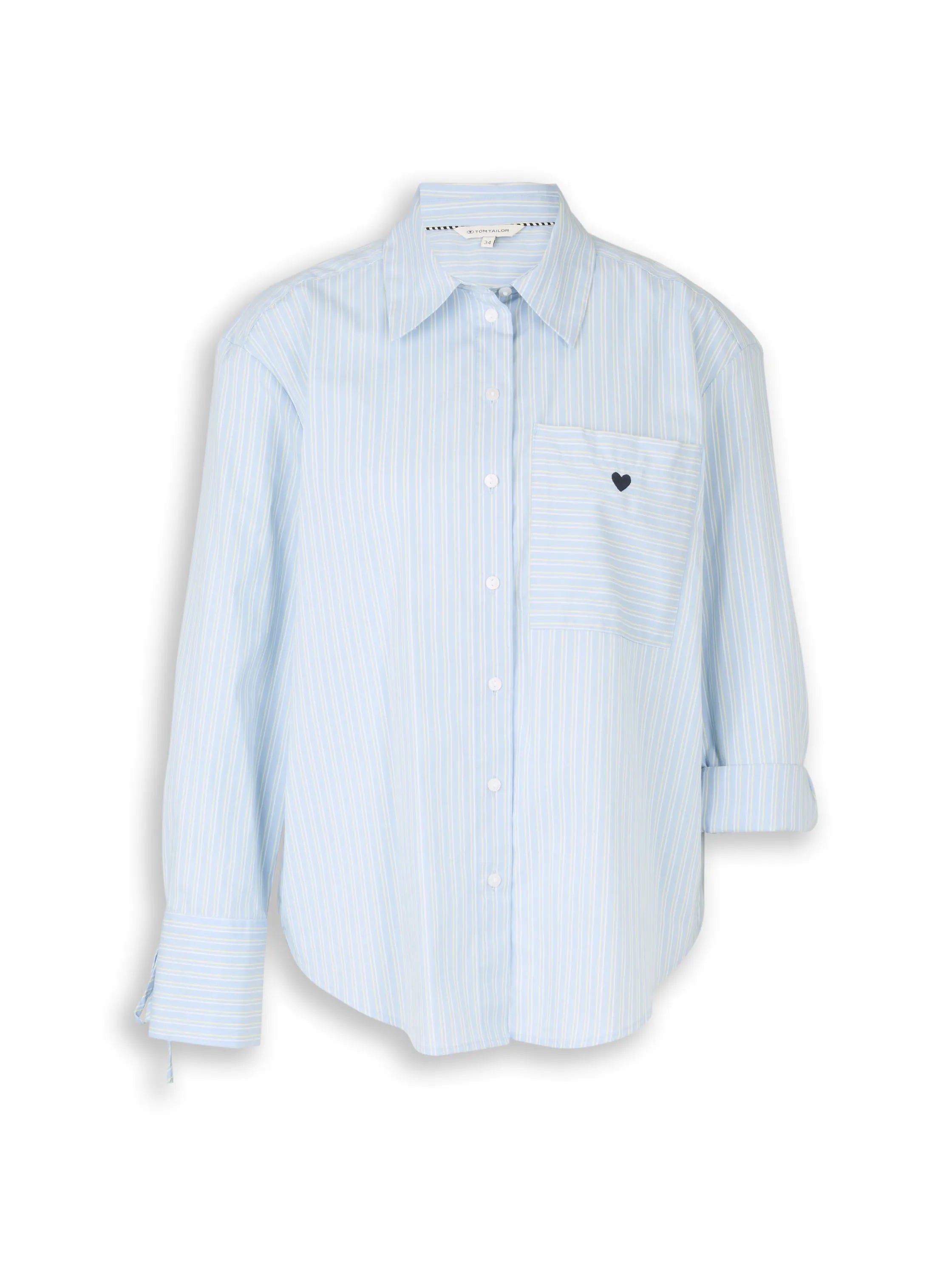 Tom Tailor Blue Irregular Stripe Women Oversized Shirt Blouse with Heart Embroidery SKU: 1049800_39938 Image 06