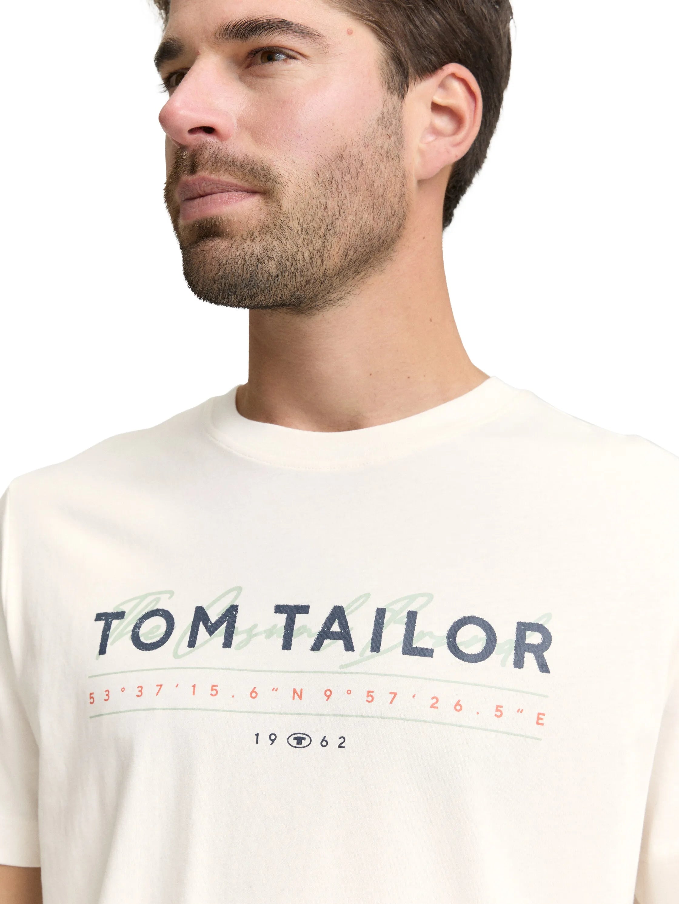 Tom Tailor Gardenia White Men T-Shirt with Logo Print SKU: 1050136_10348 Image 03