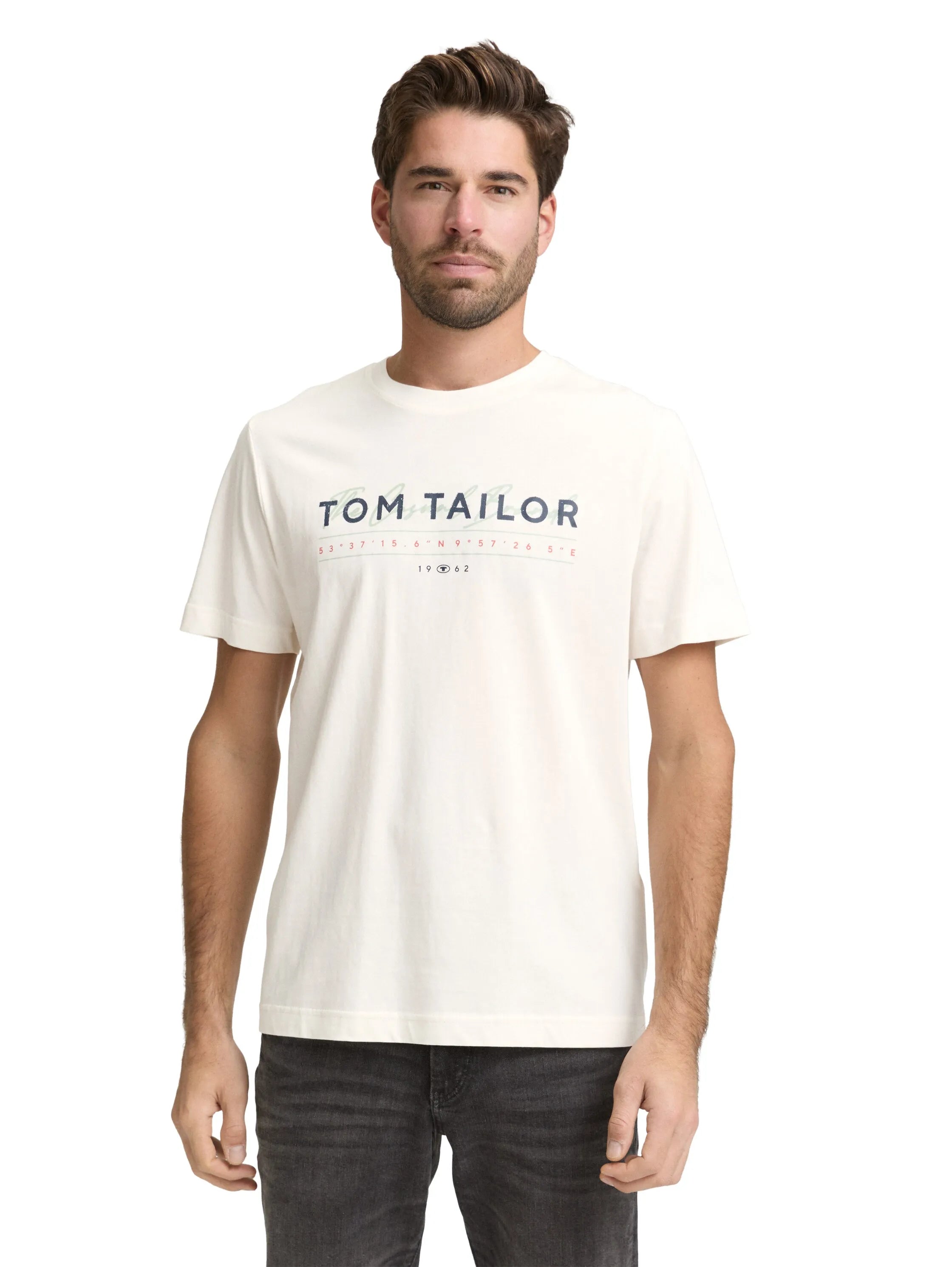 Tom Tailor Gardenia White Men T-Shirt with Logo Print SKU: 1050136_10348 Image 04