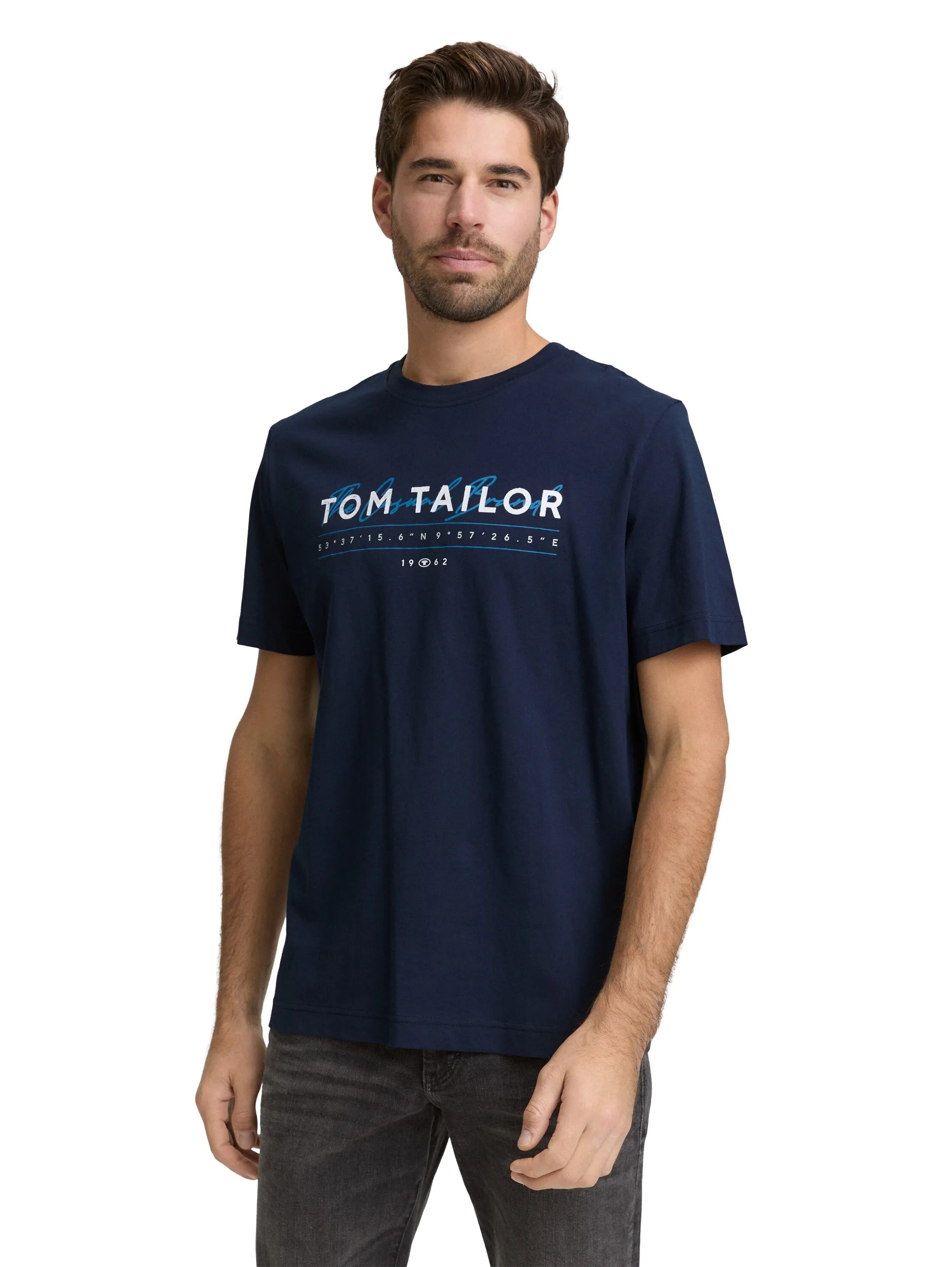 Tom Tailor Sky Captain Blue Men T-Shirt with Logo Print SKU: 1050136_10668 Image 03