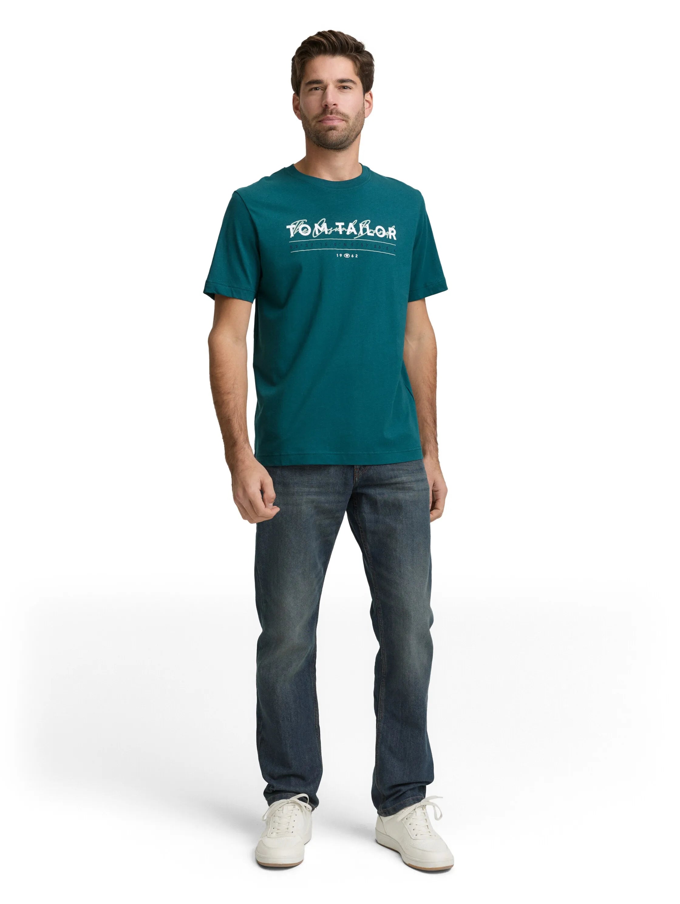 Tom Tailor Deep Meadow Green Men T-Shirt with Logo Print SKU: 1050136_12818 Image 01