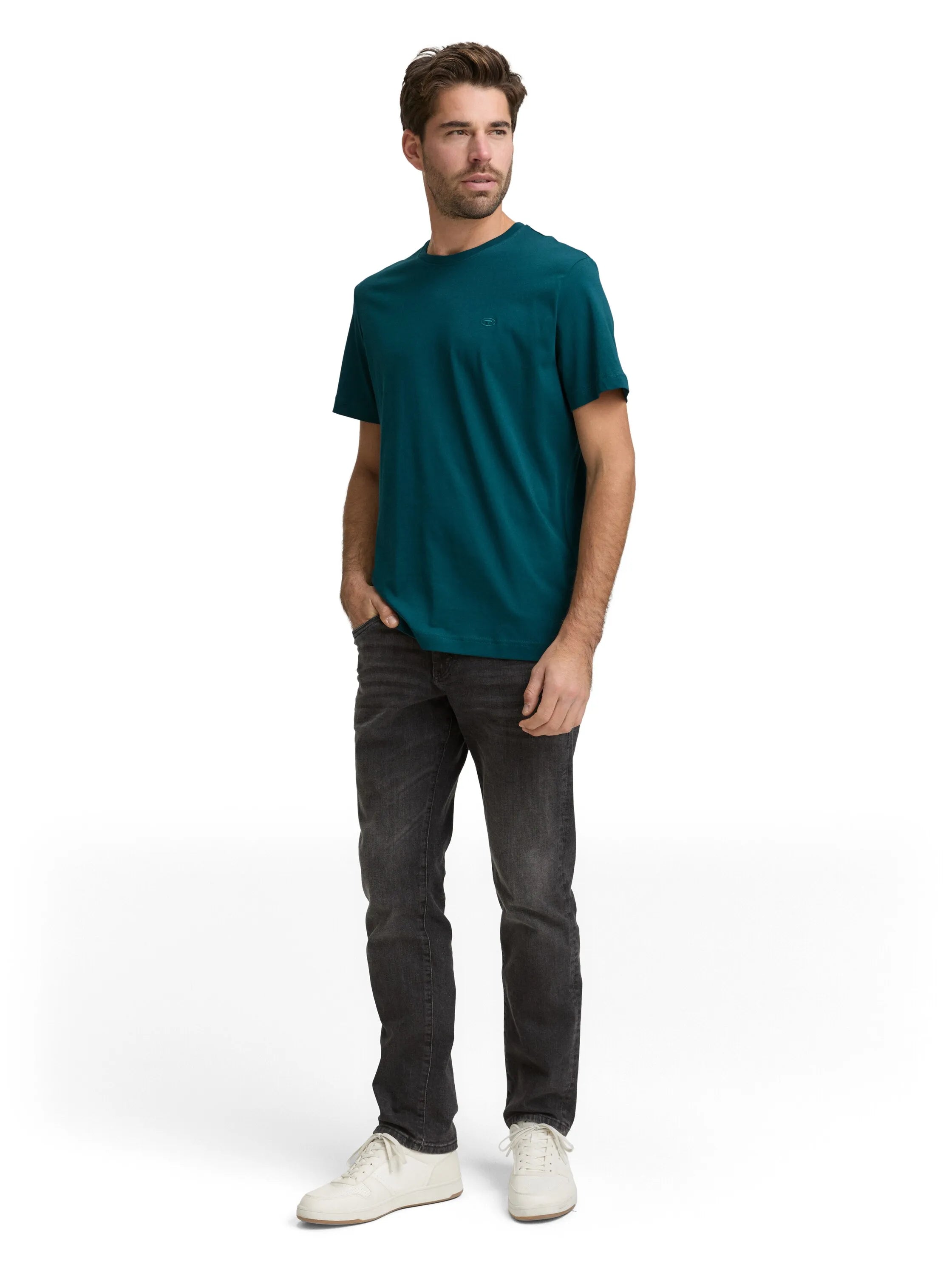Tom Tailor Deep Meadow Green Men T-Shirt with Embroidered Logo SKU: 1050139_12818 Image 01