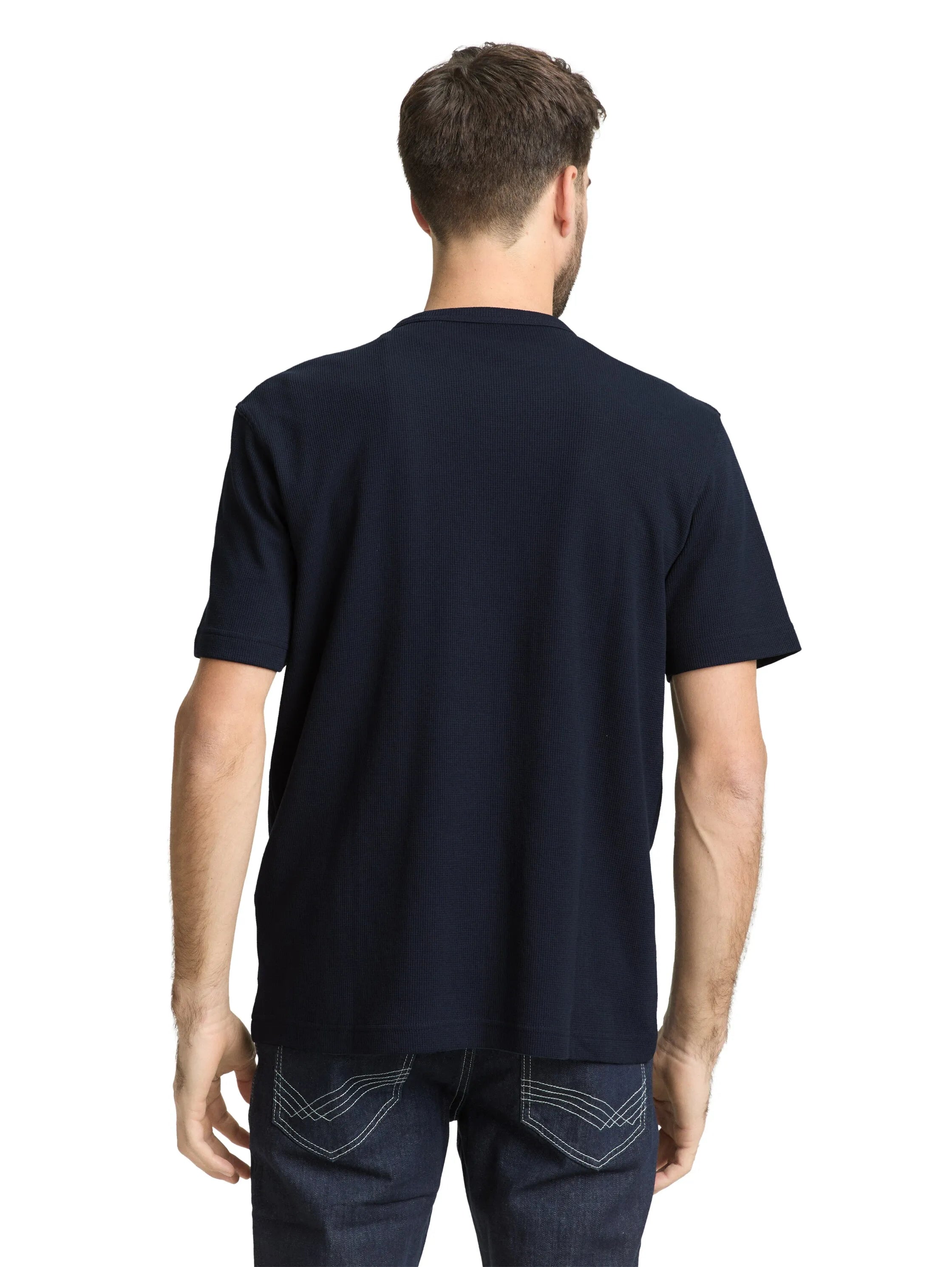 Tom Tailor Sky Captain Blue Men T-Shirt with Waffle Texture SKU: 1050142_10668 Image 02