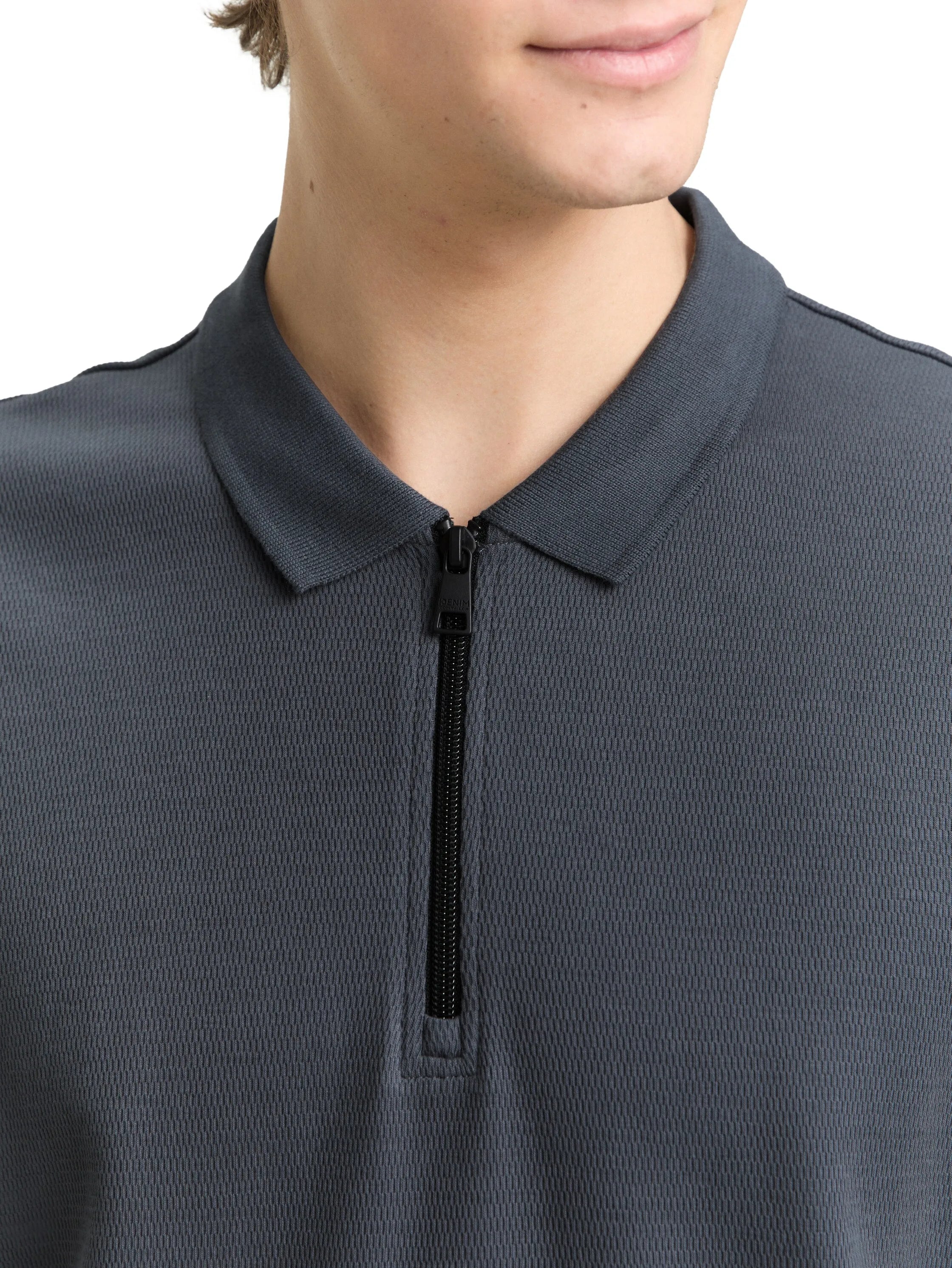 Denim Tom Tailor Urban Medium Grey Men Relaxed Fit Polo Shirt with Zip SKU: 1050294_21756 Image 03