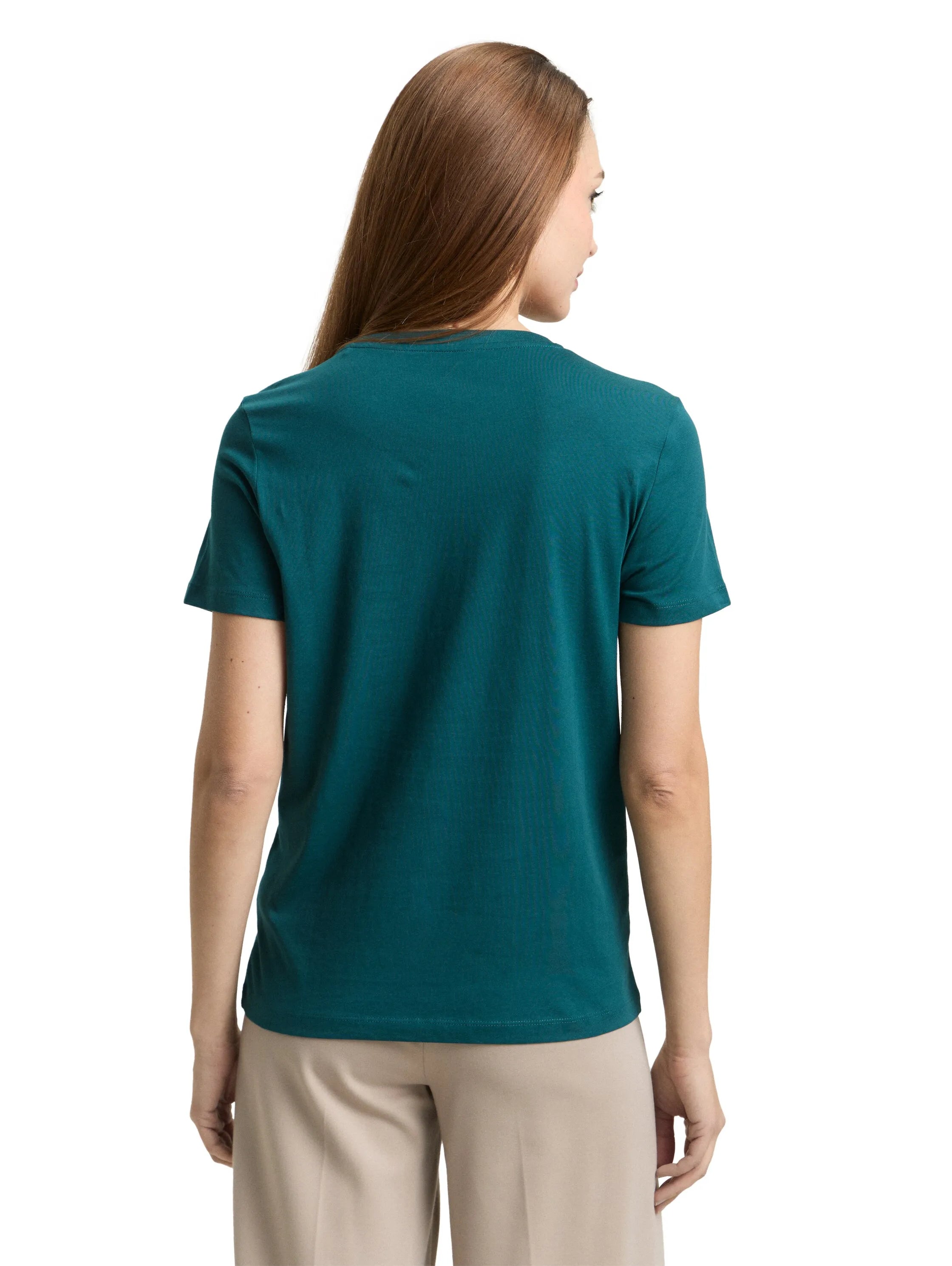 Tom Tailor Deep Meadow Green Women T-Shirt with Logo Print SKU: 1050428_12818 Image 02