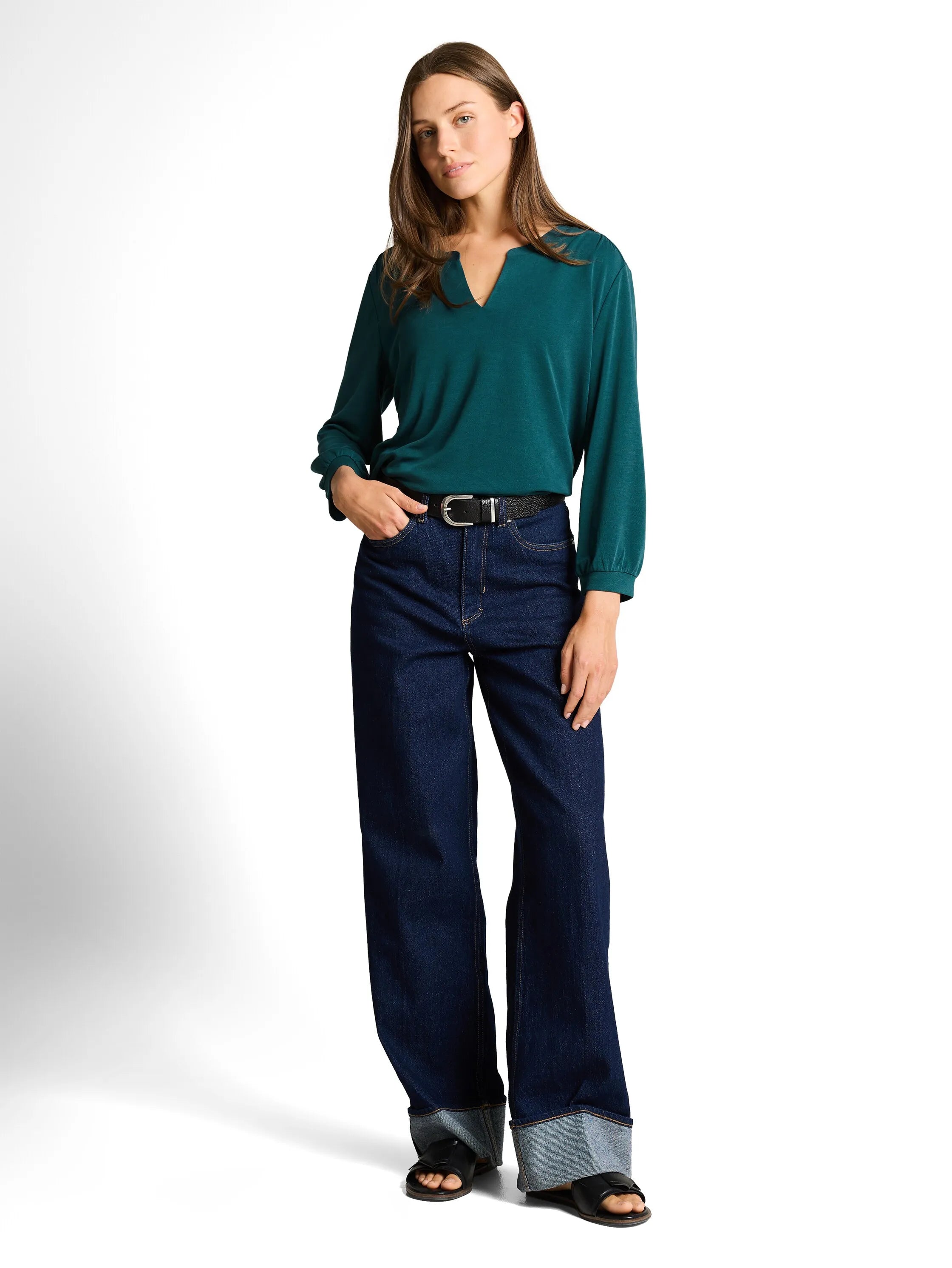 Tom Tailor Deep Meadow Green Women Long-Sleeved Shirt with Ruffles SKU: 1050430_12818 Image 01