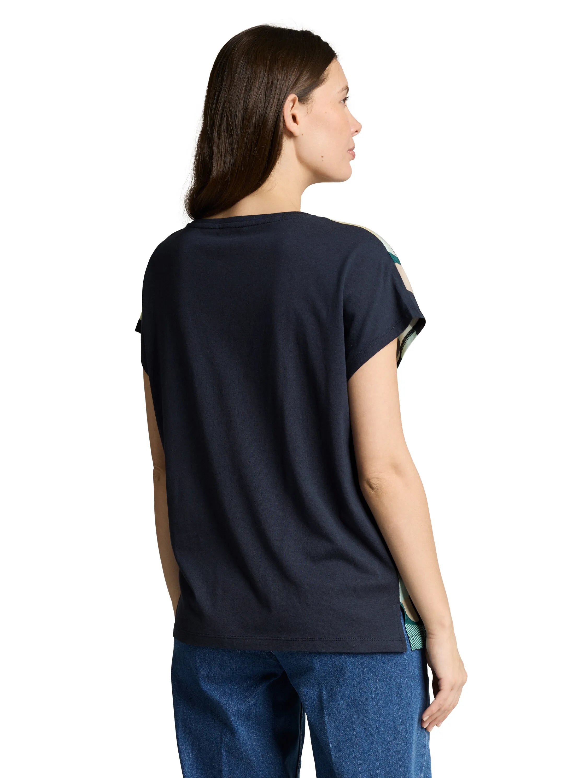 Tom Tailor Abstract Stripe Print Women T-Shirt in a Mix of Materials SKU: 1050445_39722 Image 02