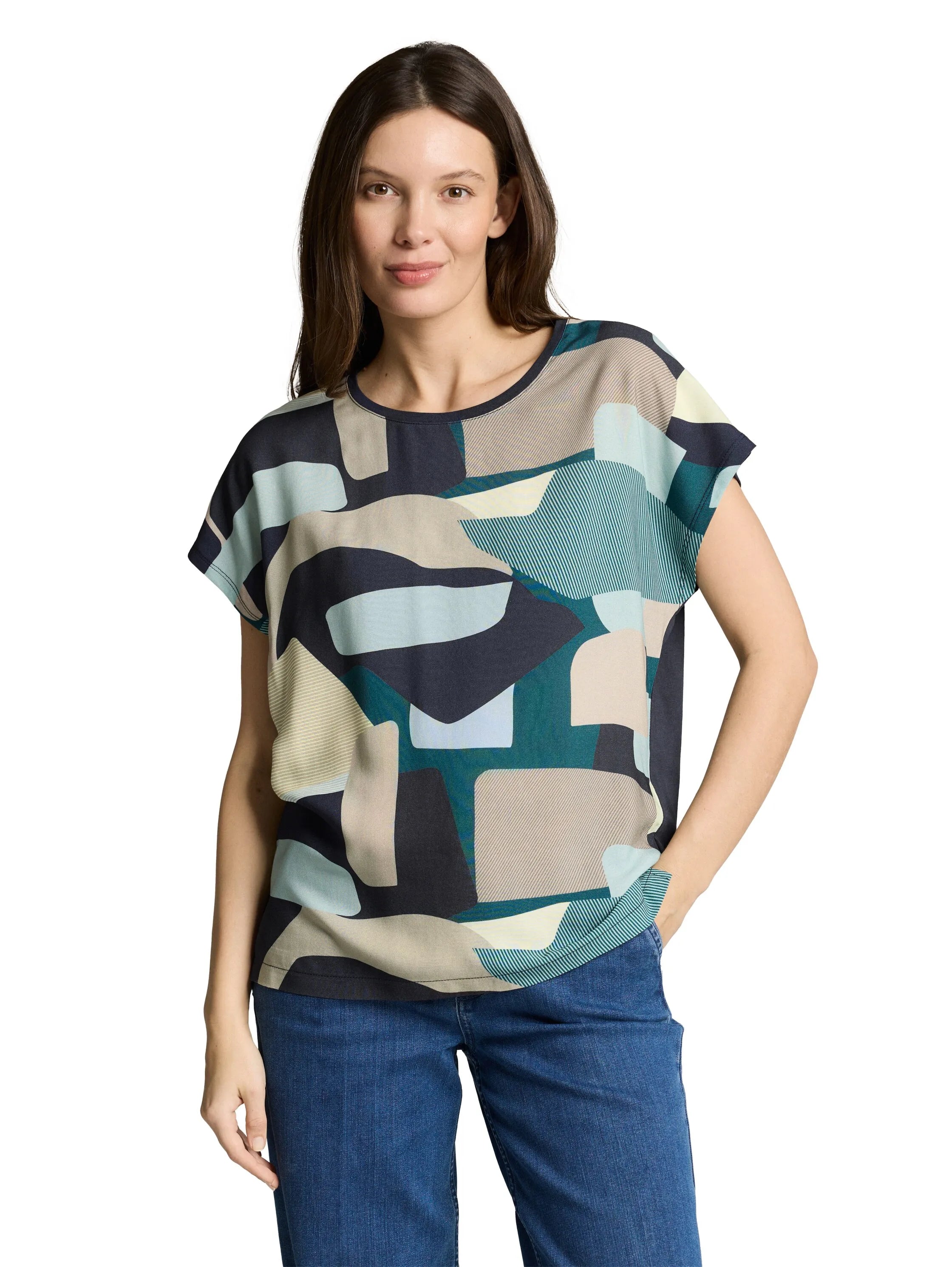 Tom Tailor Abstract Stripe Print Women T-Shirt in a Mix of Materials SKU: 1050445_39722 Image 04