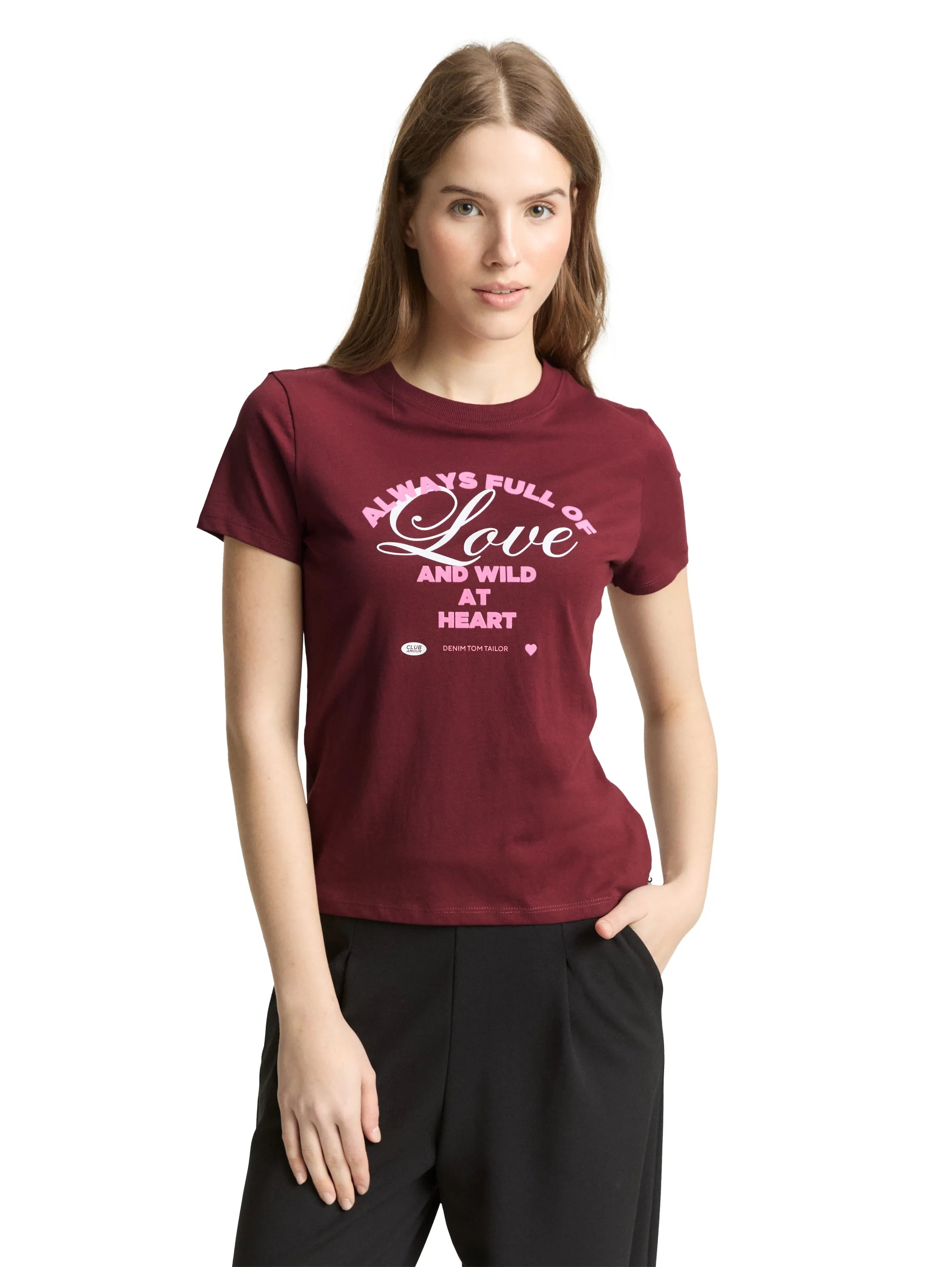 Denim Tom Tailor Tawny Port Red Women Cotton T-Shirt SKU: 1050484_10574 Image 03