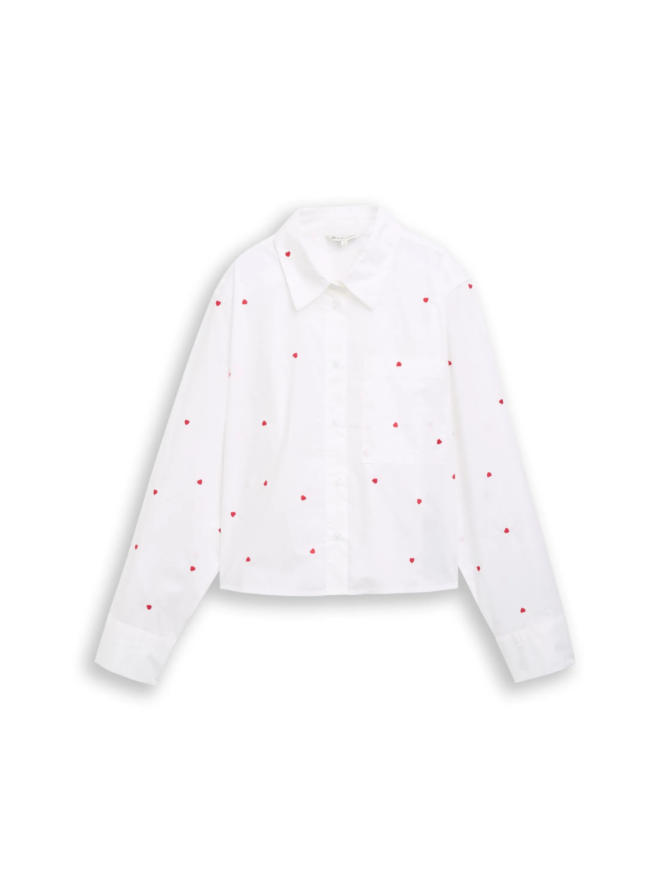 Denim Tom Tailor White Red Heart Embroidery Women Boxy-Fit Shirt Blouse with Embroidery SKU: 1051835_39512 Image 06