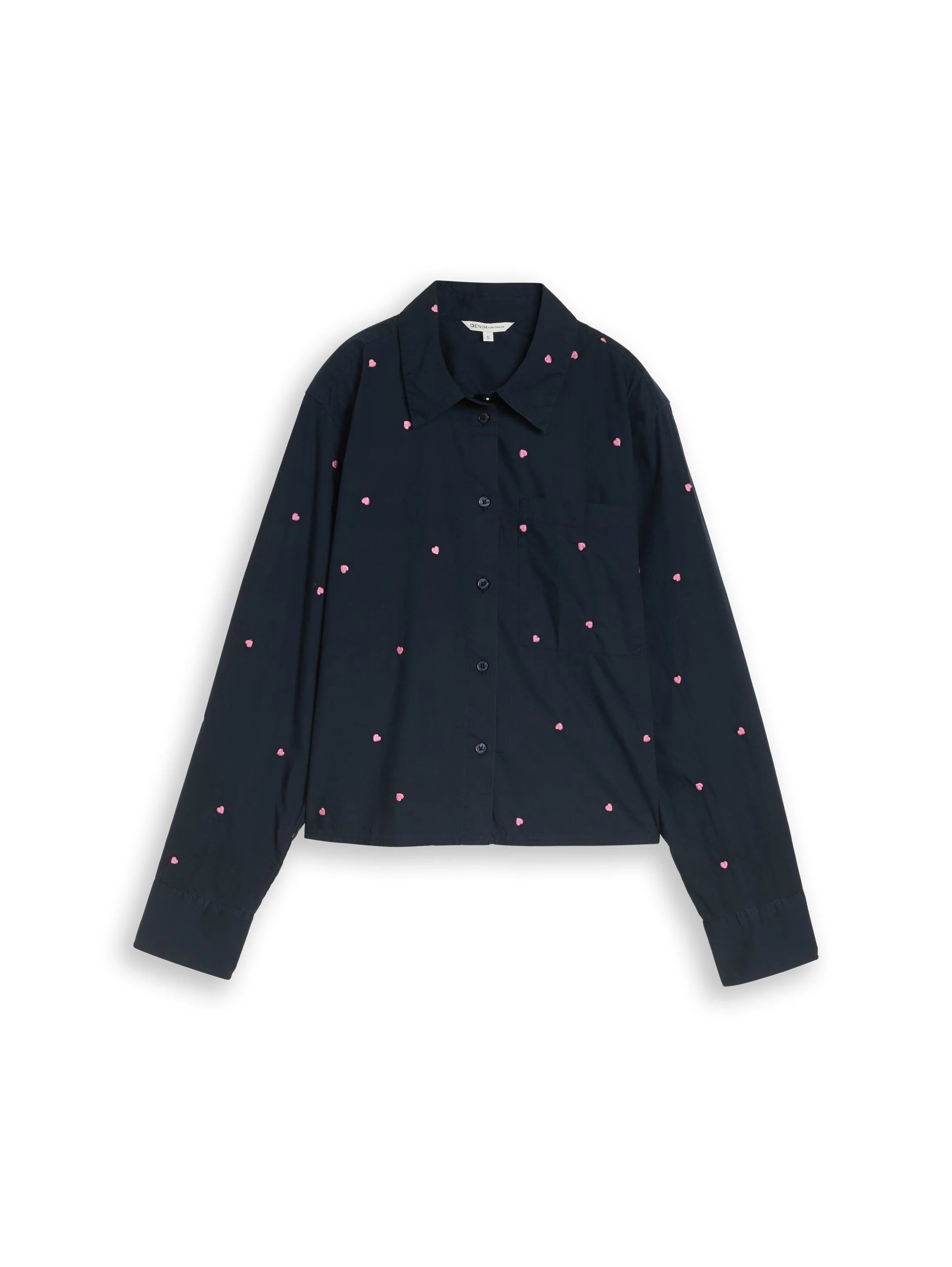 Denim Tom Tailor Navy Pink Heart Embroidery Women Boxy-Fit Shirt Blouse with Embroidery SKU: 1051835_40469 Image 06