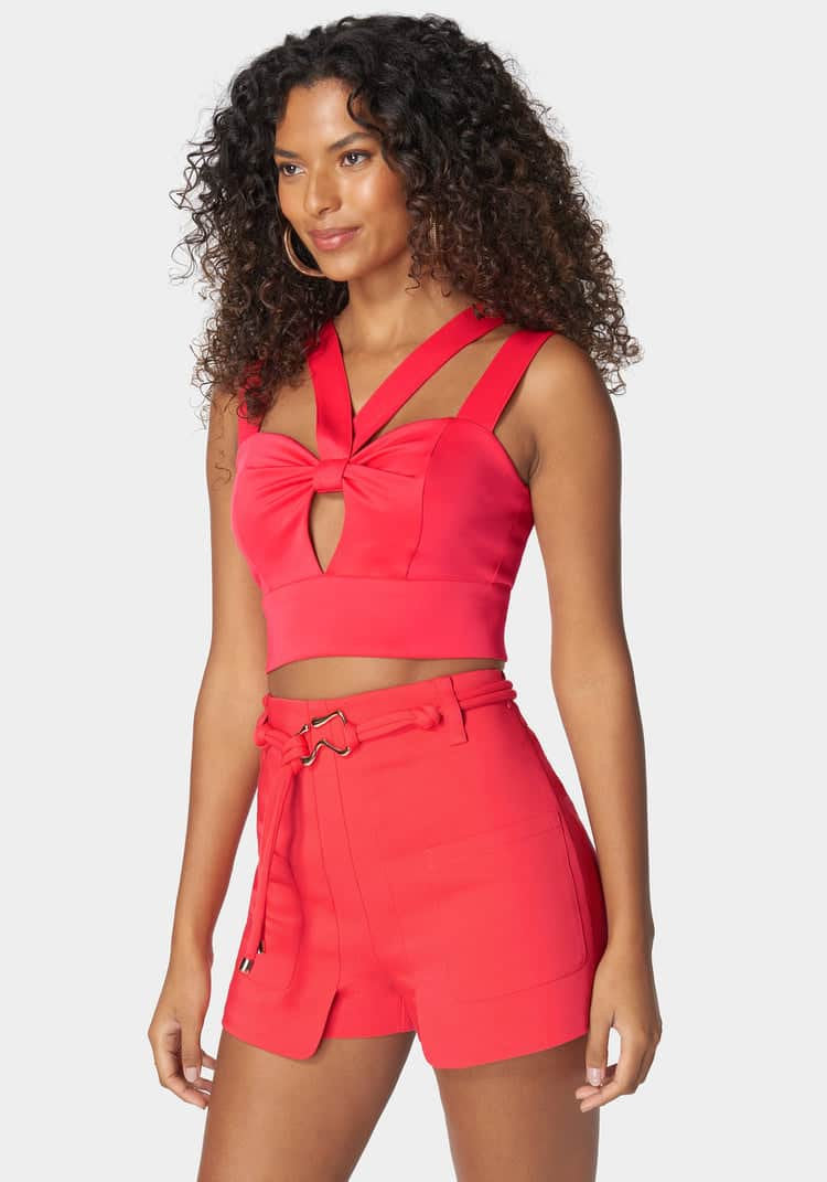 Sleeveless Front Keyhole Multi Strap Knit Top_107198_Hibiscus_02