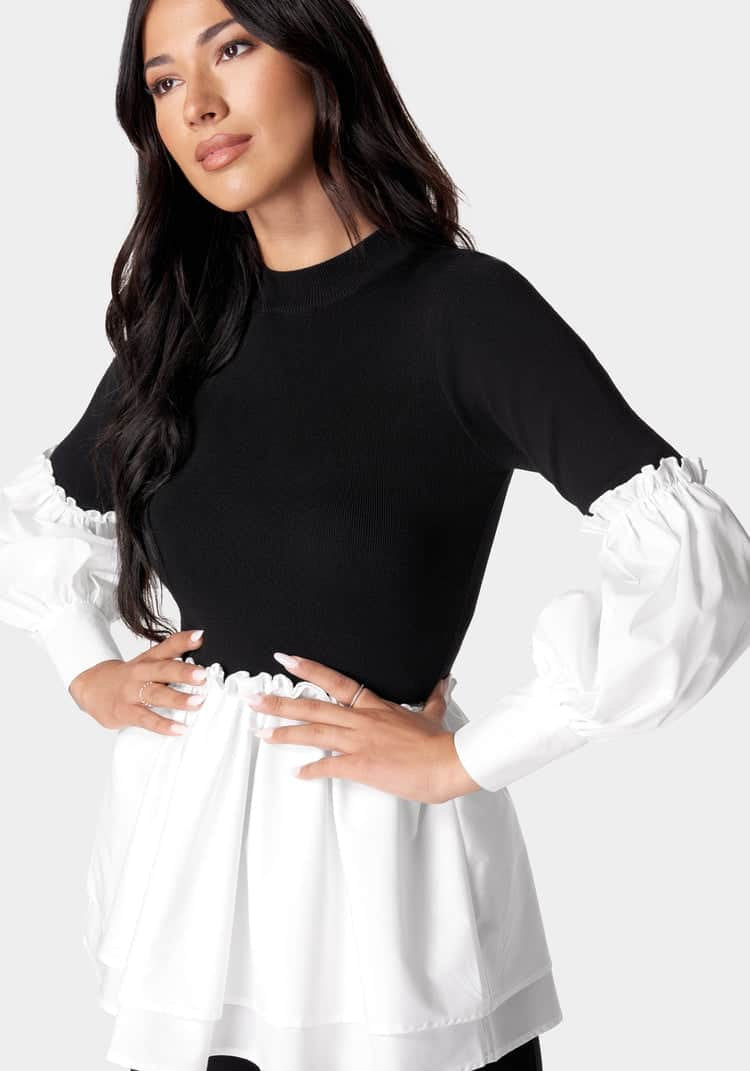 Poplin Combo Mock Neck Sweater_107878_Black-White Alyssum_04