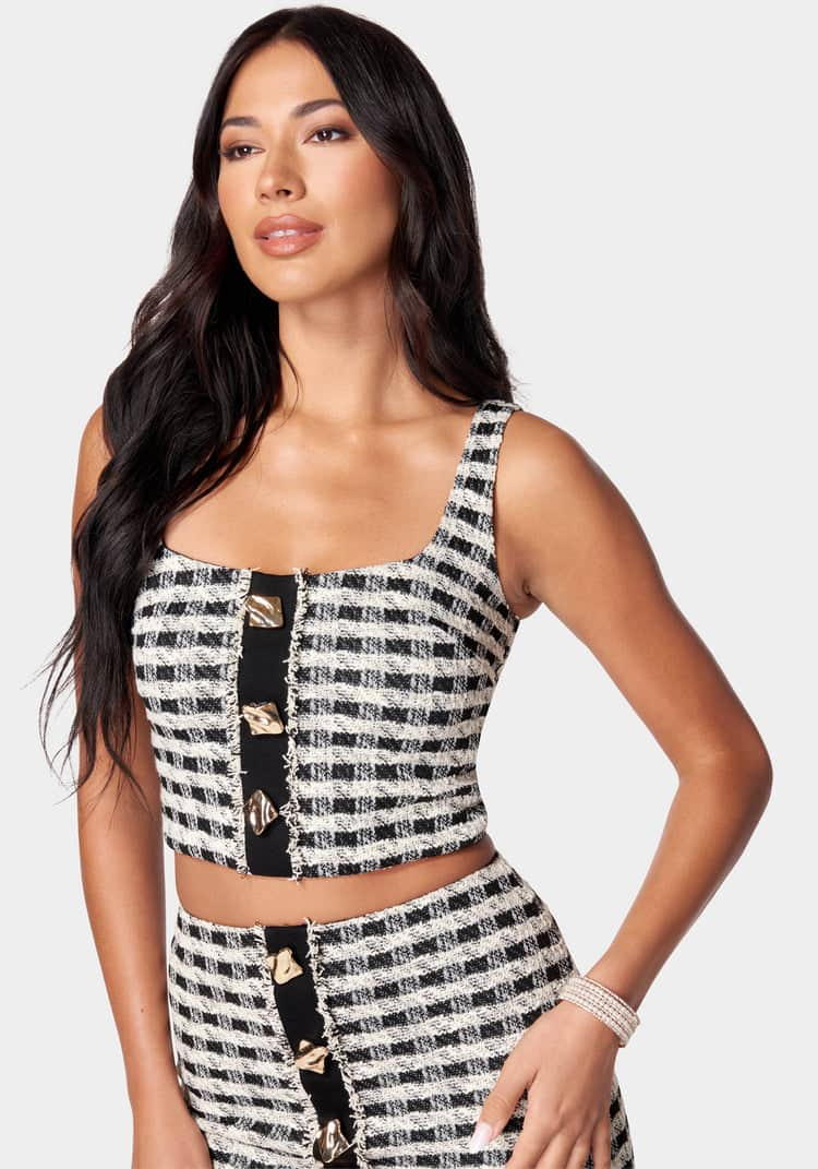 Stretch Boucle Buttoned Top_107881_WHITE ALYSSUM-BLACK_01