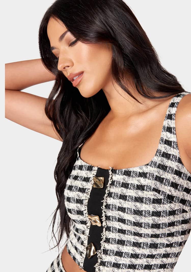 Stretch Boucle Buttoned Top_107881_WHITE ALYSSUM-BLACK_04