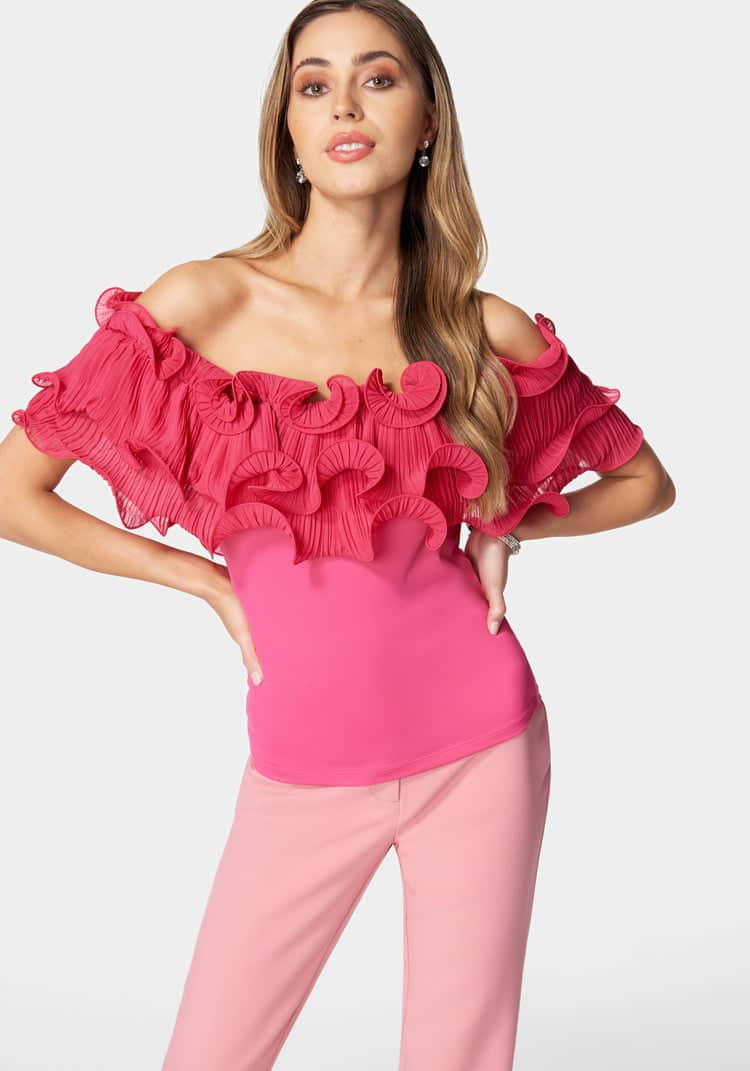 Off Shoulder Ruffle Top_107887_RASPBERRY SORBET_01