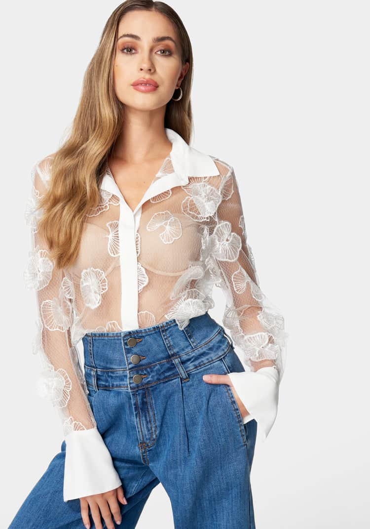Applique Detail Button Down Bodysuit_107889_WHITE ALYSSUM_01