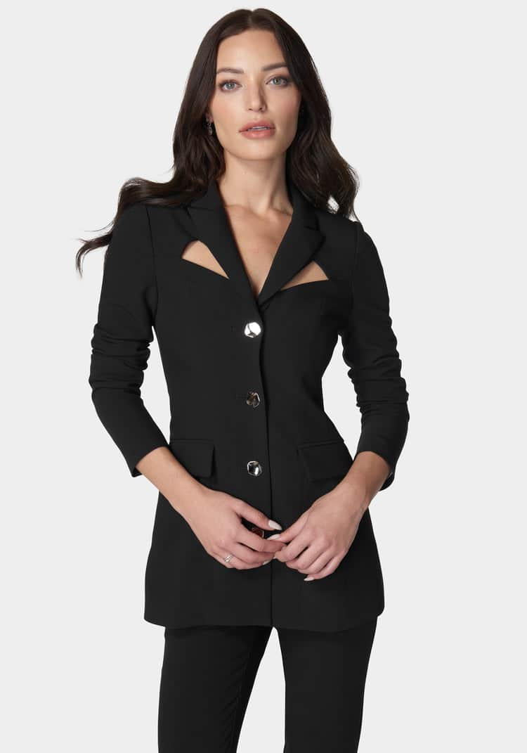 Woven Twill Cut Out Tailored Jacket_107891_BLACK_01
