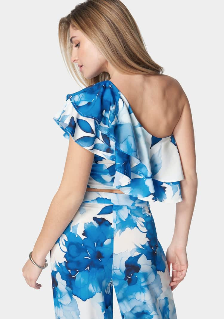 Satin One Shoulder Ruffle Neck Top_107946_Hazed Bloom Print_03